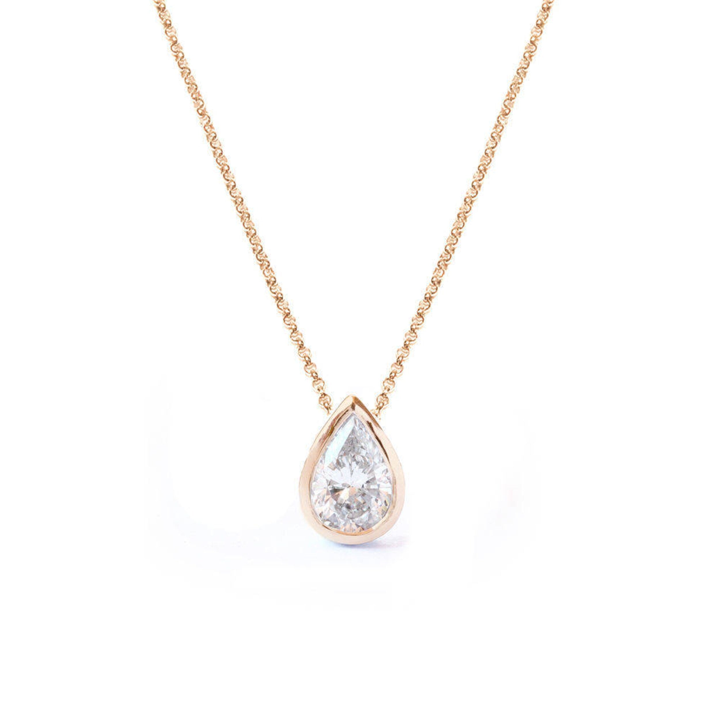 0.30 Carats Pear Shape Moissanite Bezel Necklace