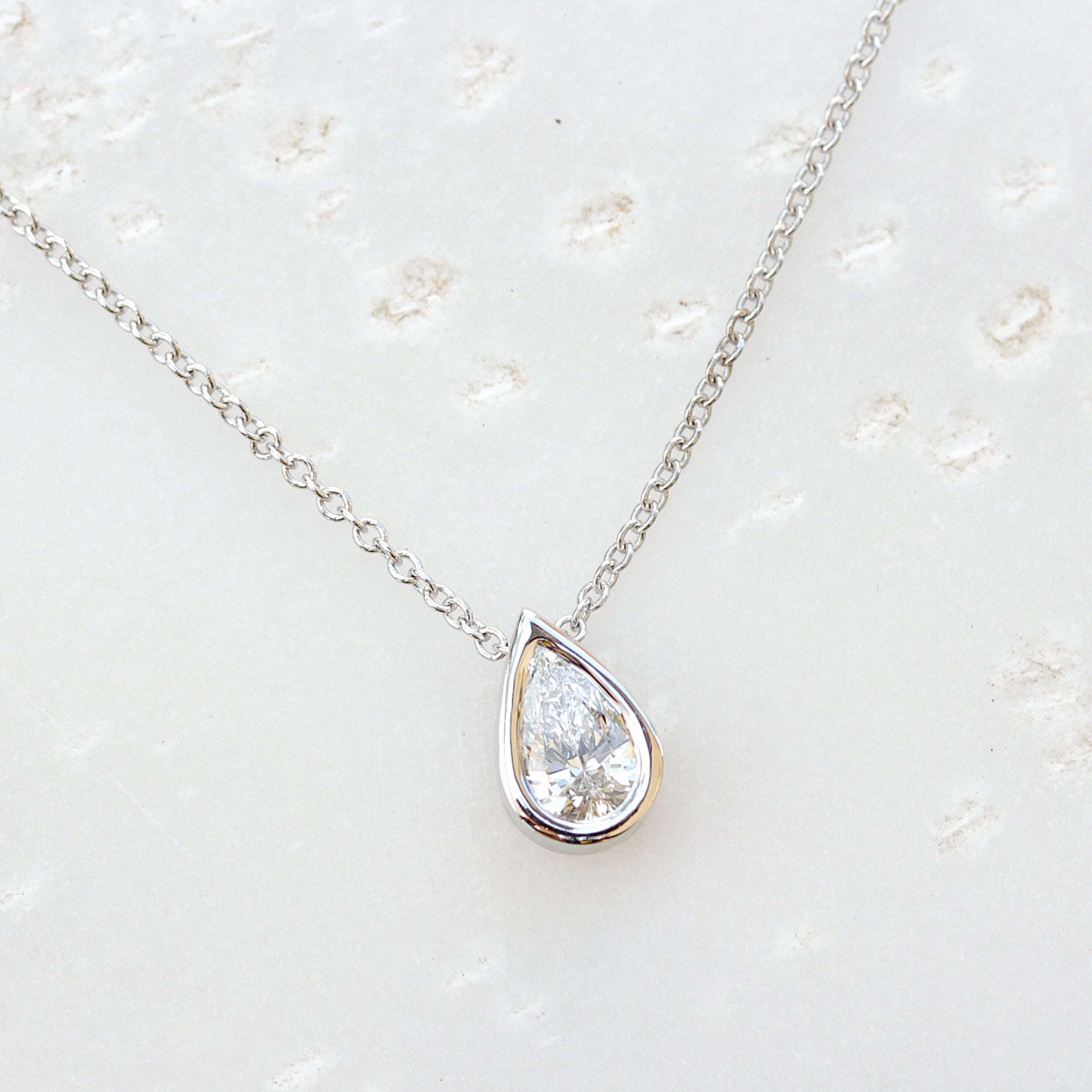 0.30 Carats Pear Shape Moissanite Bezel Necklace