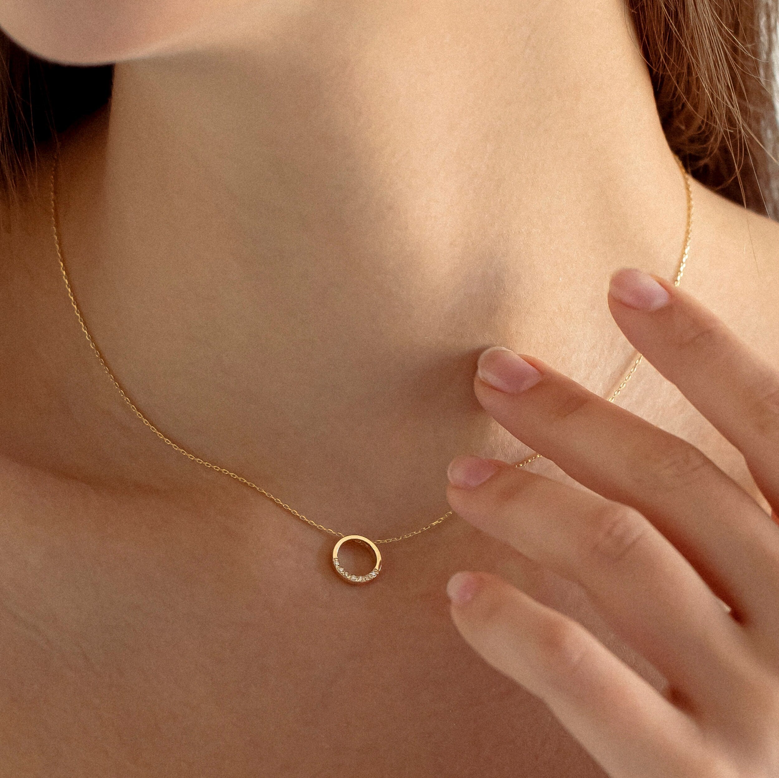 0.02 Carats Round Shape Moissanite Circle Necklace