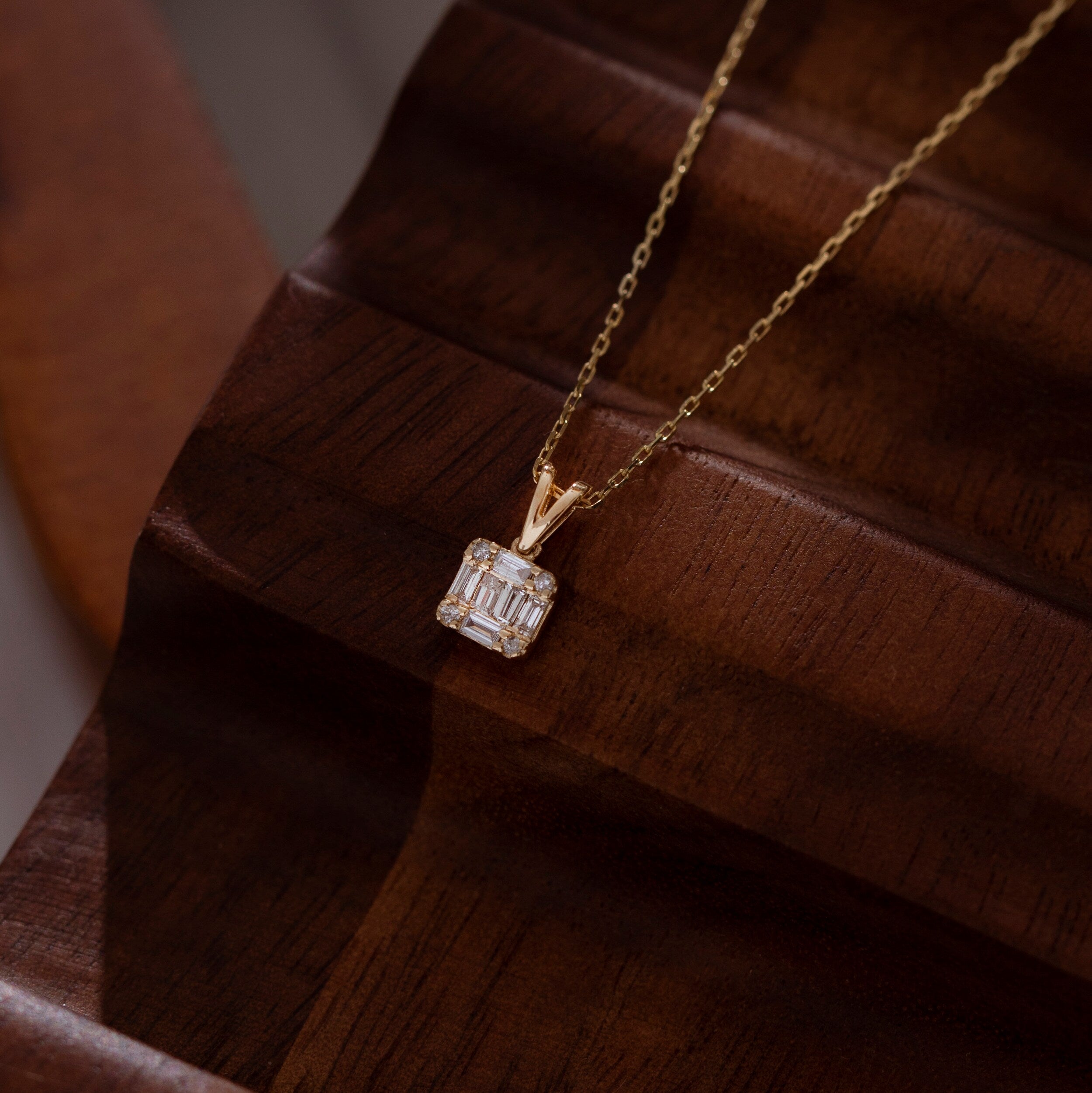 0.18 Carats Baguette & Round Shape Moissanite Square Necklace