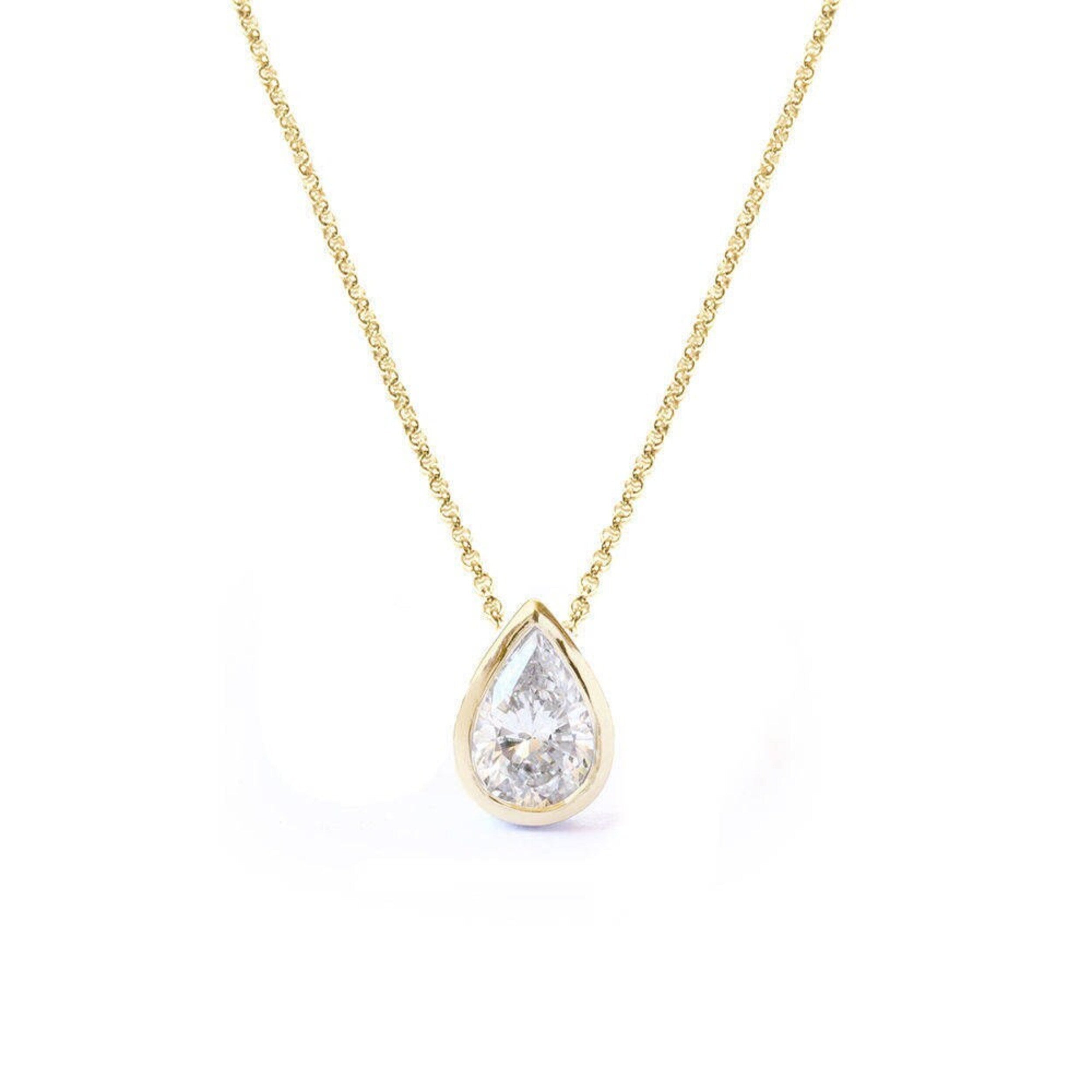0.30 Carats Pear Shape Moissanite Bezel Necklace