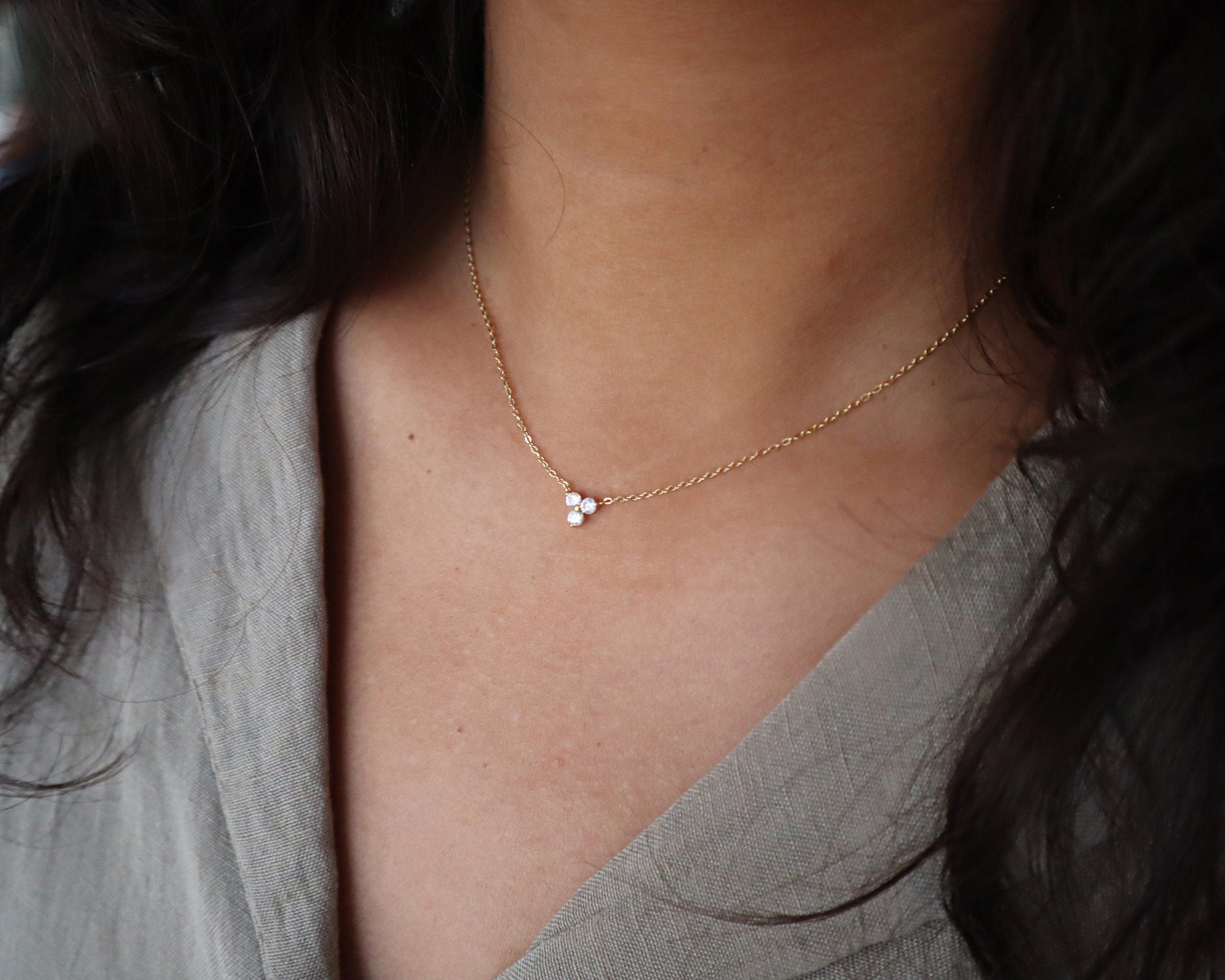 0.30 Carats Round Shape Moissanite Clover flower Necklace