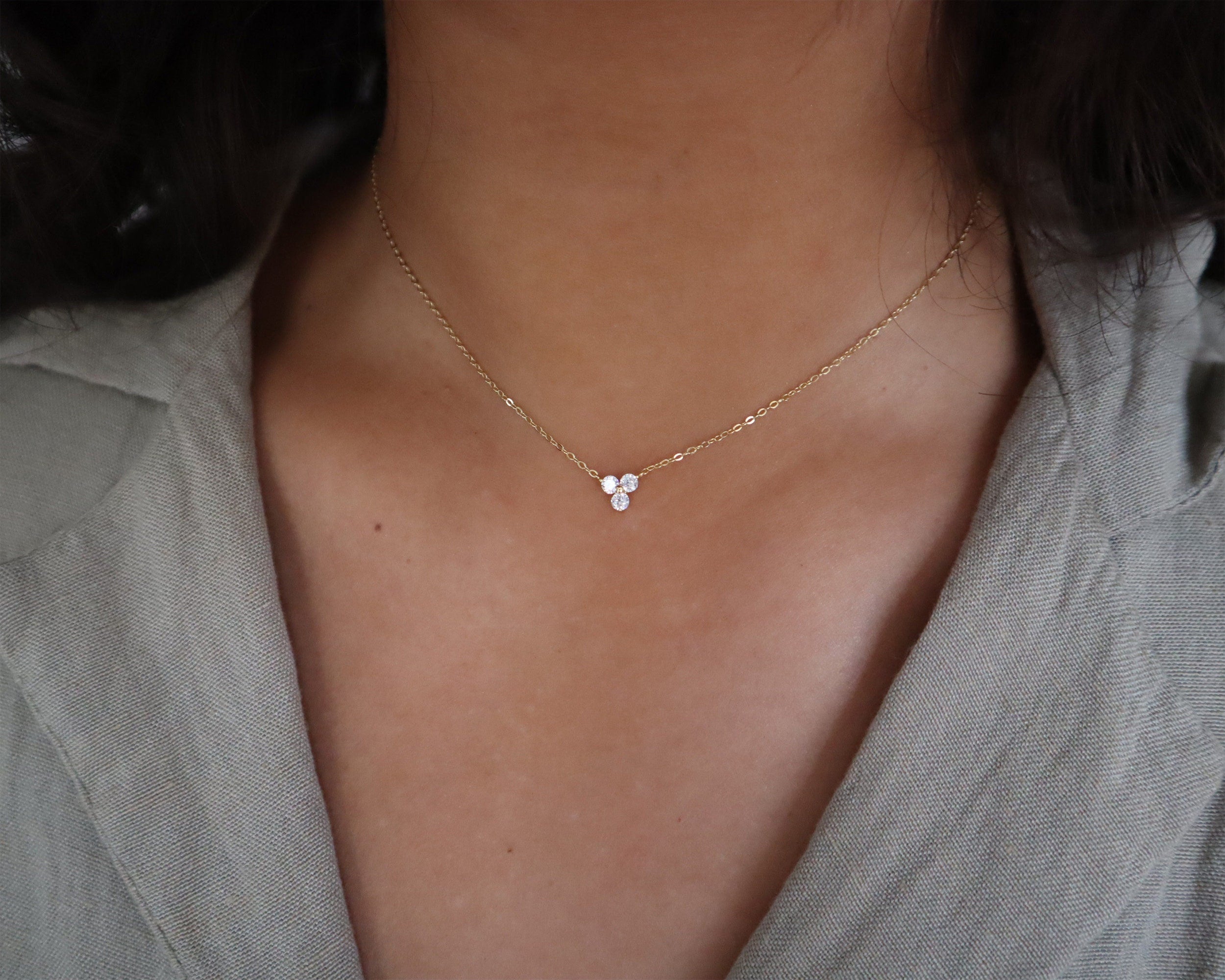 0.30 Carats Round Shape Moissanite Clover flower Necklace