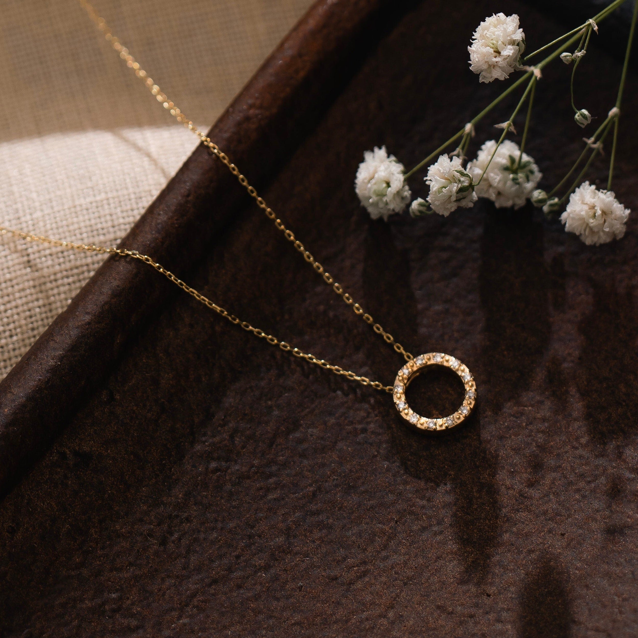 0.06 Carats Round Shape Moissanite Circle Necklace