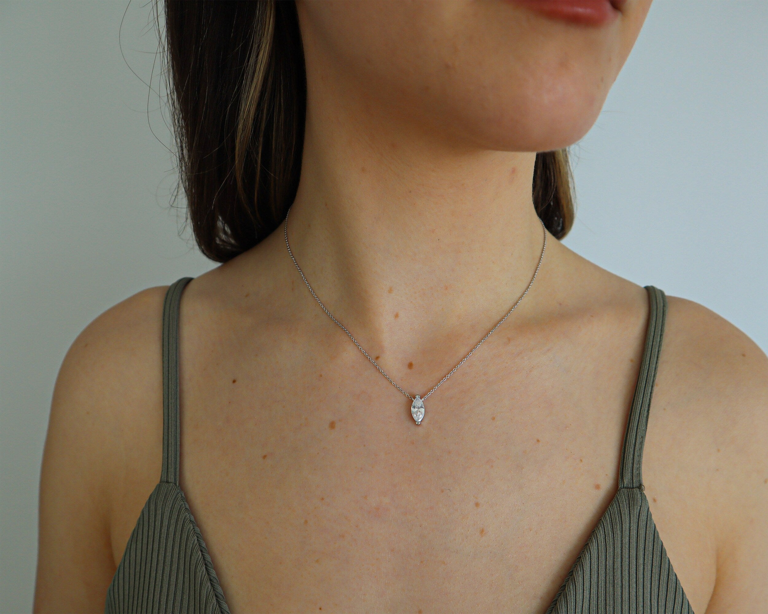 0.50 Carats Marquise Shape Moissanite Solitaire Necklace