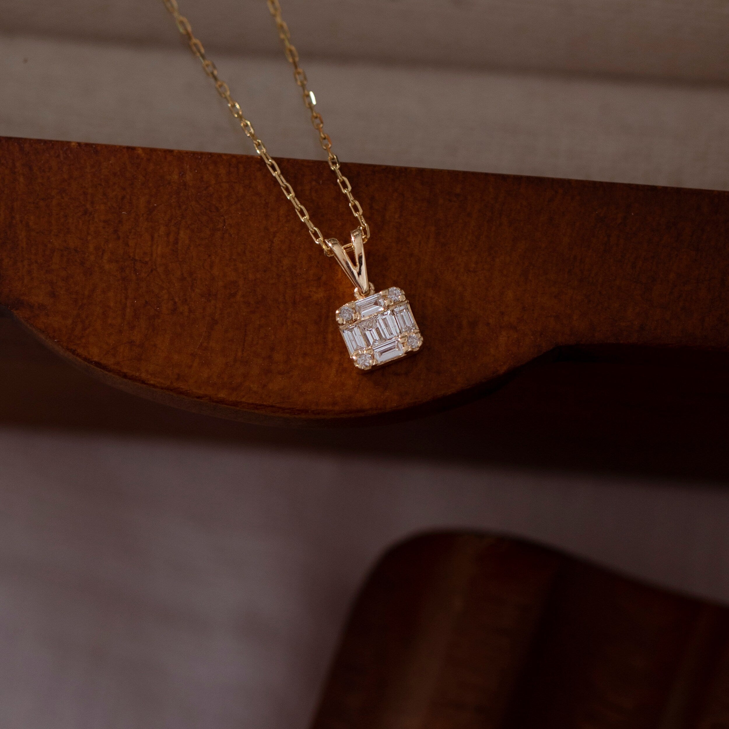 0.18 Carats Baguette & Round Shape Moissanite Square Necklace