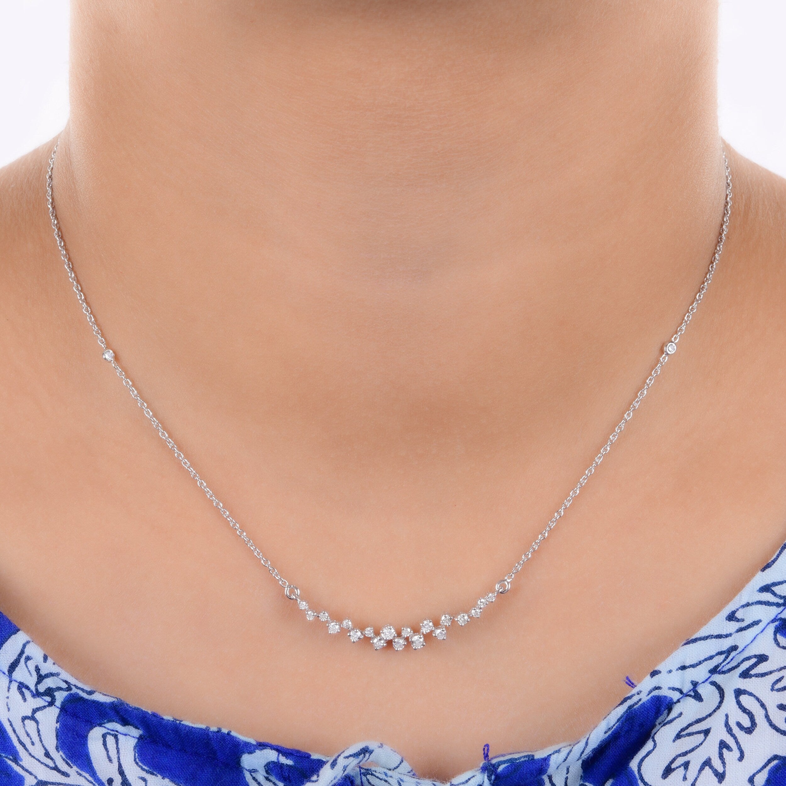 1.50 Carats Round Shape Moissanite Cluster Necklace