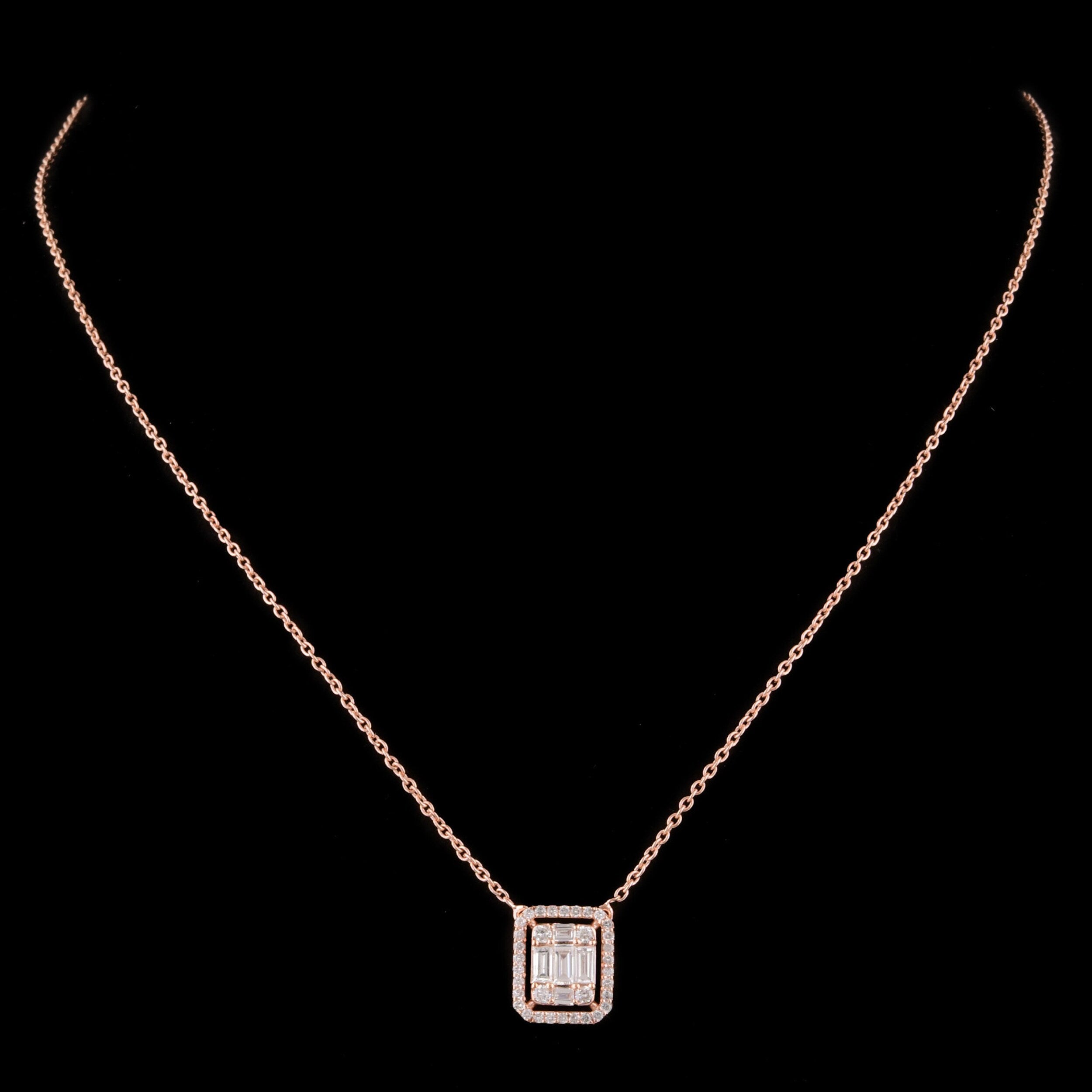 0.64 Carats Baguette Shape Moissanite Halo Necklace