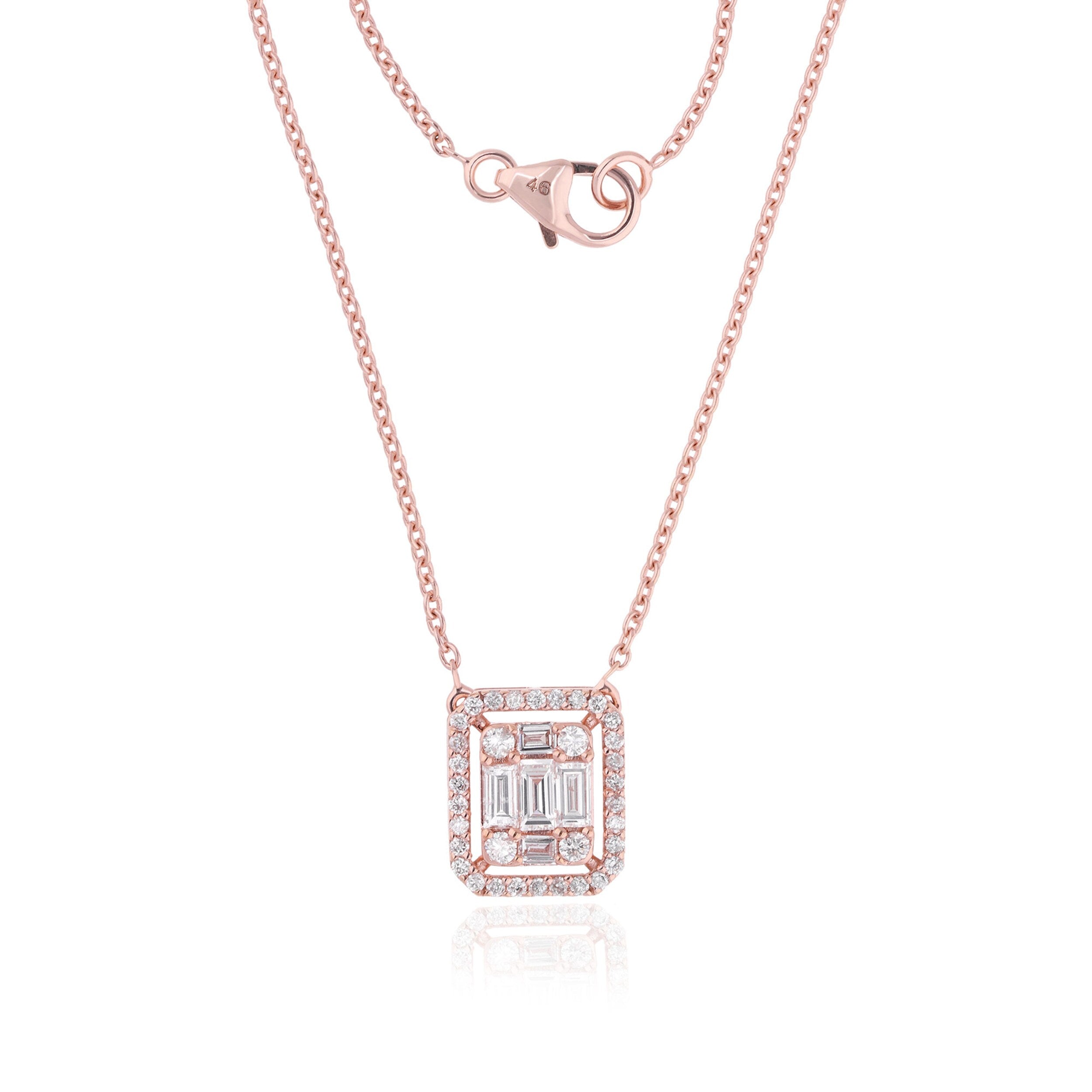 0.64 Carats Baguette Shape Moissanite Halo Necklace