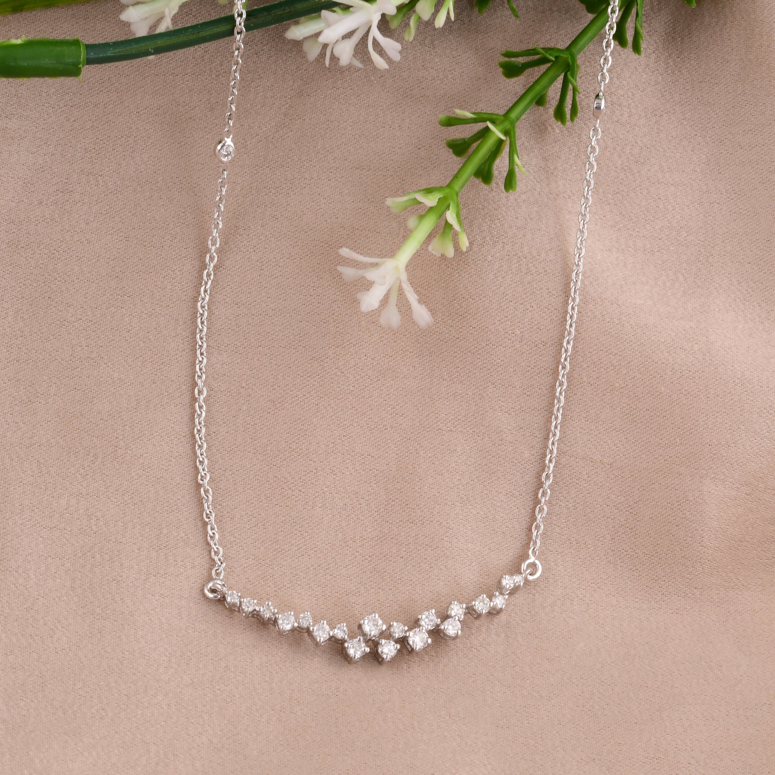 1.50 Carats Round Shape Moissanite Cluster Necklace