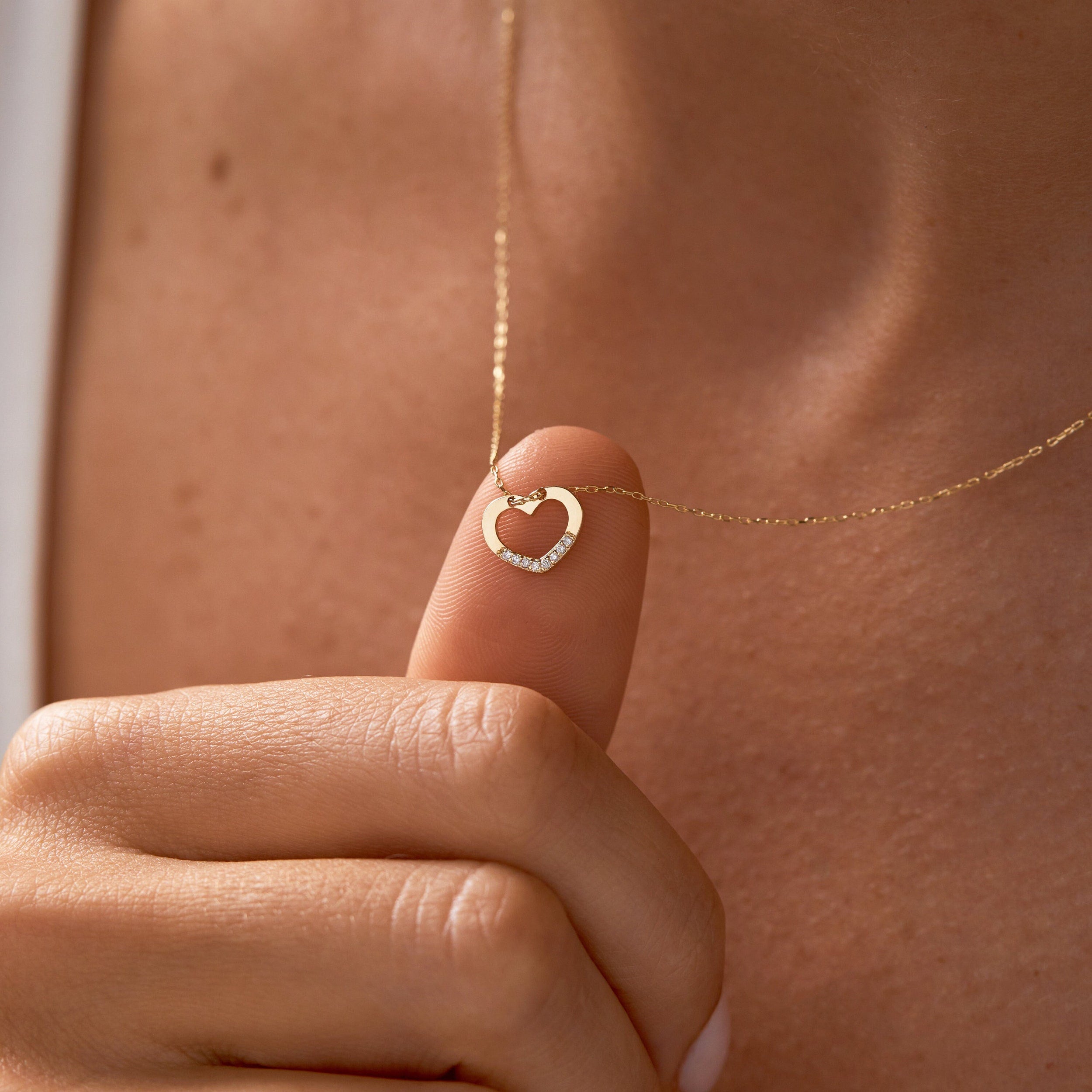 0.02 Carats Round Shape Moissanite Heart Necklace