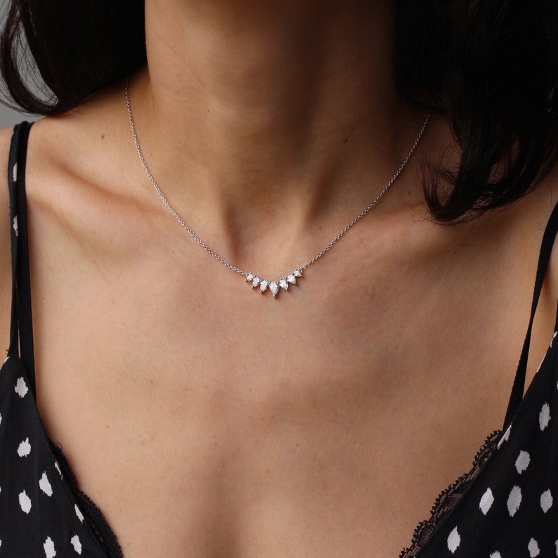 1.70 Carats Pear Shape Moissanite Seven Stone Necklace