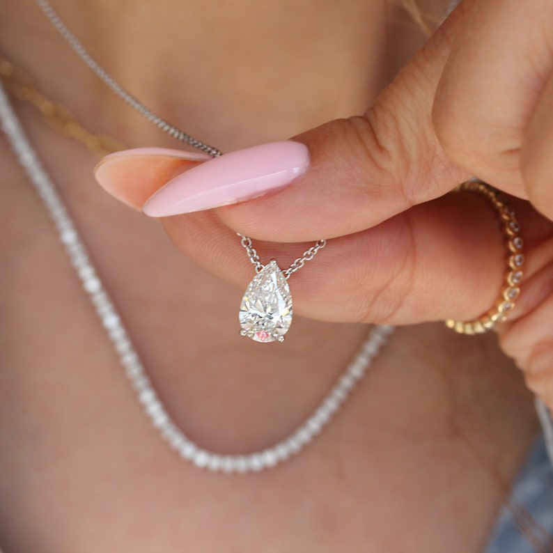 0.18 Carats Pear Shape Moissanite Solitaire Necklace