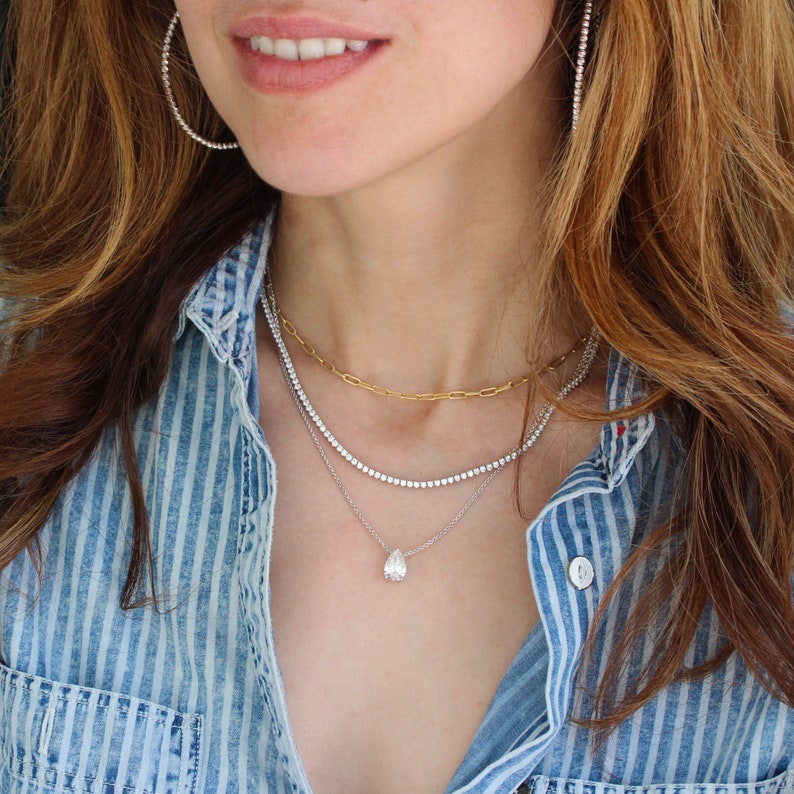 0.18 Carats Pear Shape Moissanite Solitaire Necklace