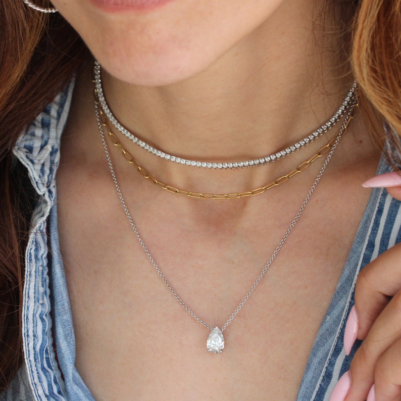 0.18 Carats Pear Shape Moissanite Solitaire Necklace