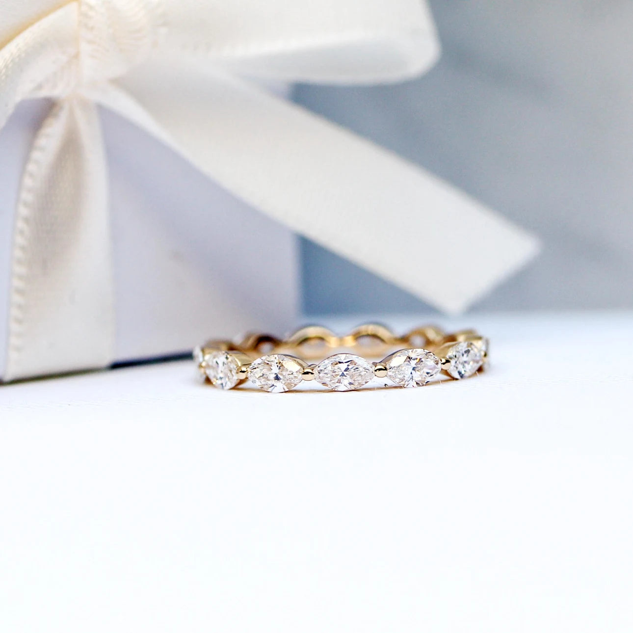 1.30 Carats Lab Grown Diamond Marquise Shape Bezel Wedding Band