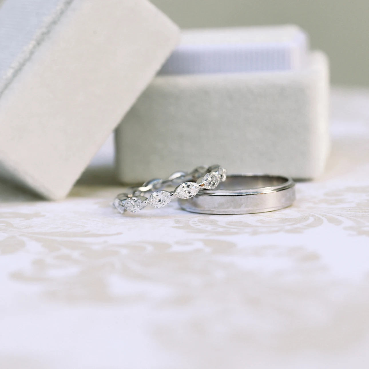 1.30 Carats Lab Grown Diamond Marquise Shape Bezel Wedding Band