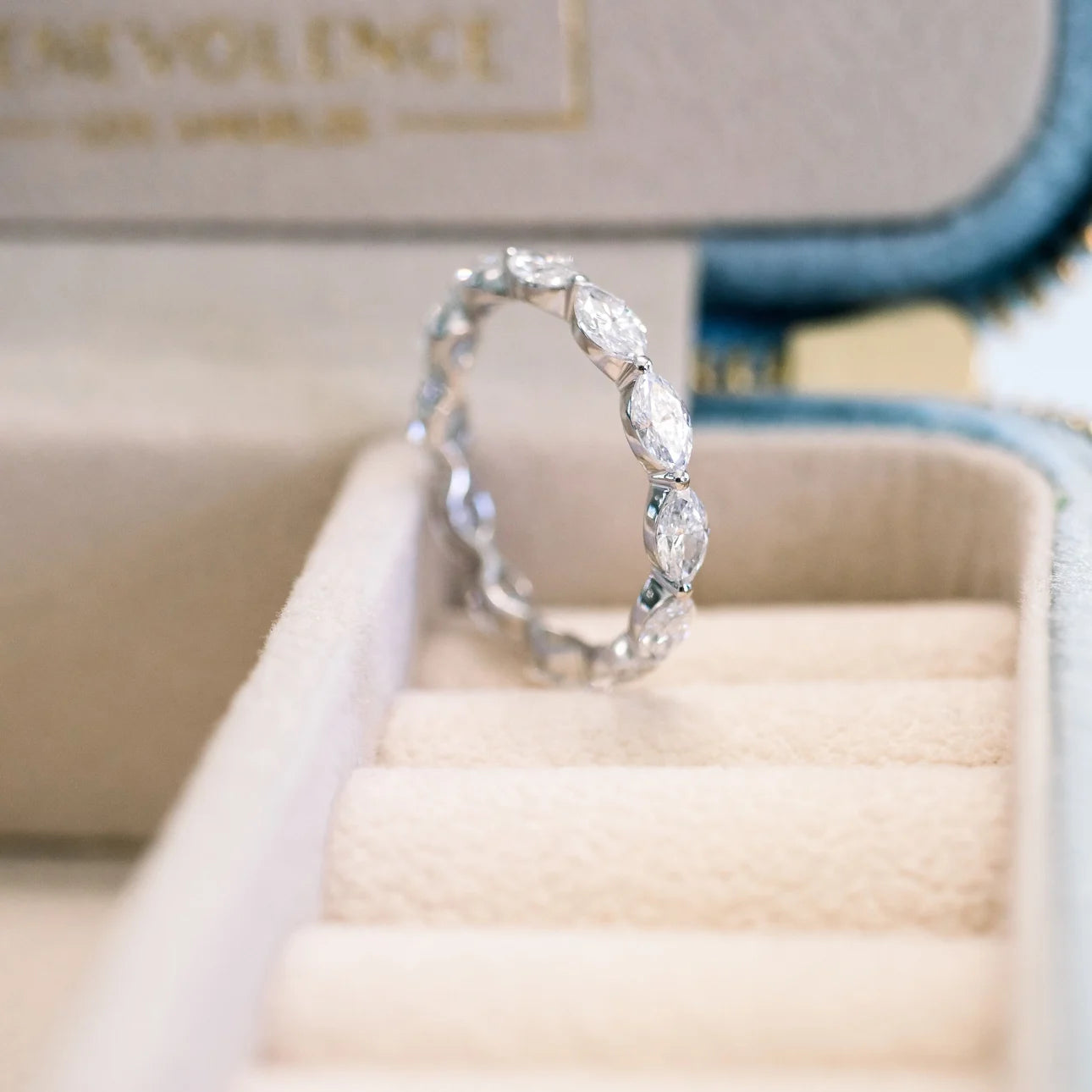1.30 Carats Lab Grown Diamond Marquise Shape Bezel Wedding Band