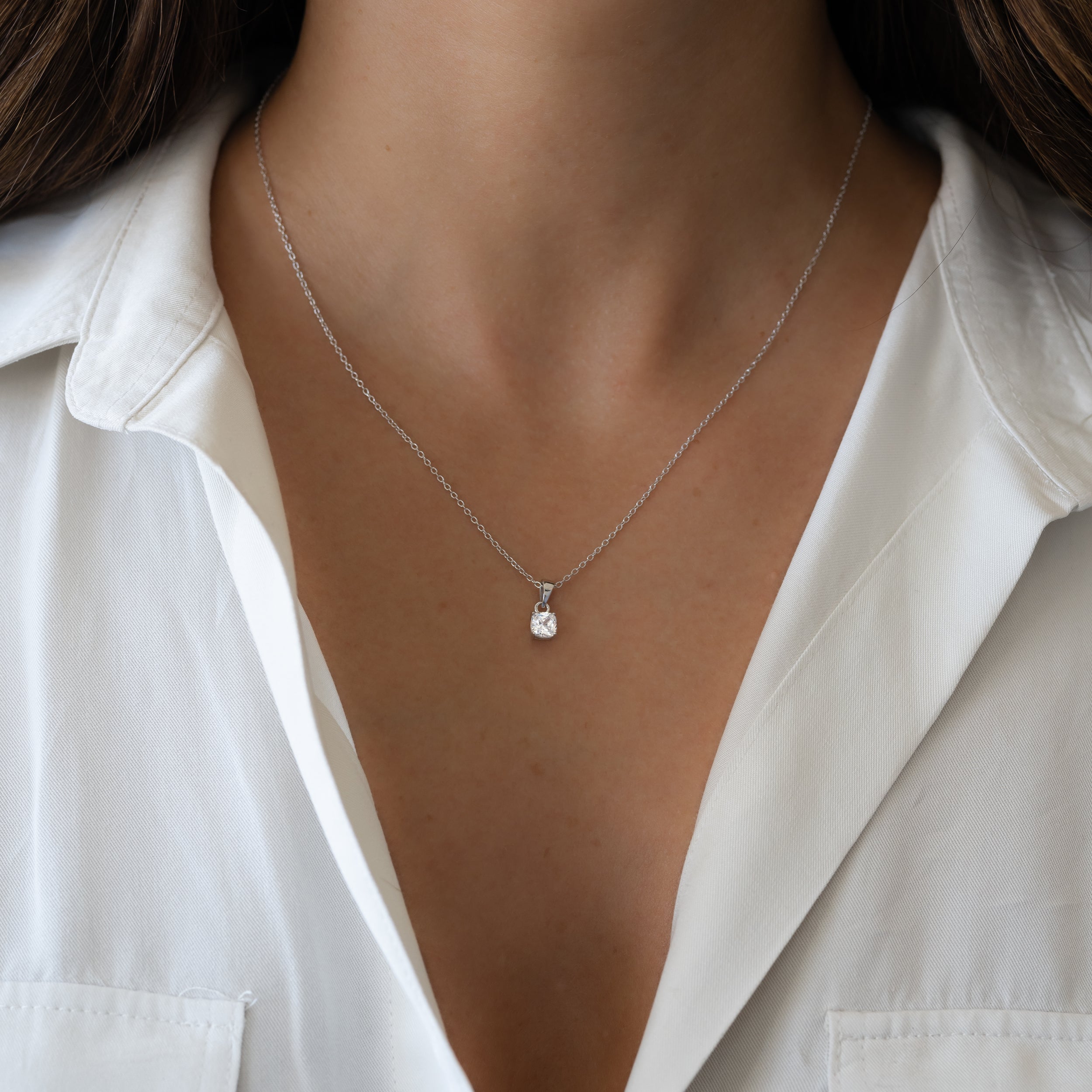 0.10 Carats Cushion Shape Moissanite Solitaire Necklace