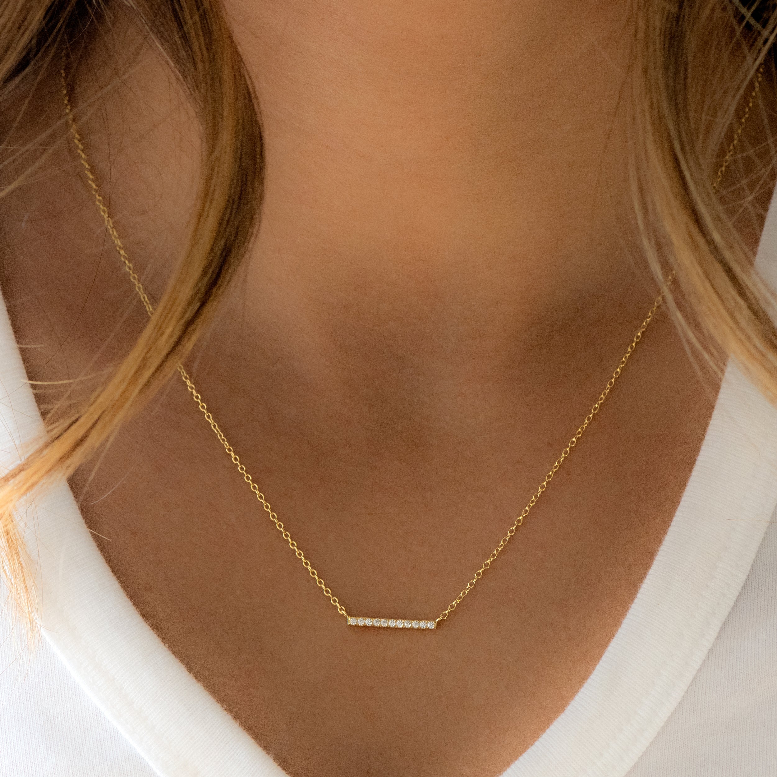 0.20 Carats Round Shape Moissanite Dainty Bar Necklace
