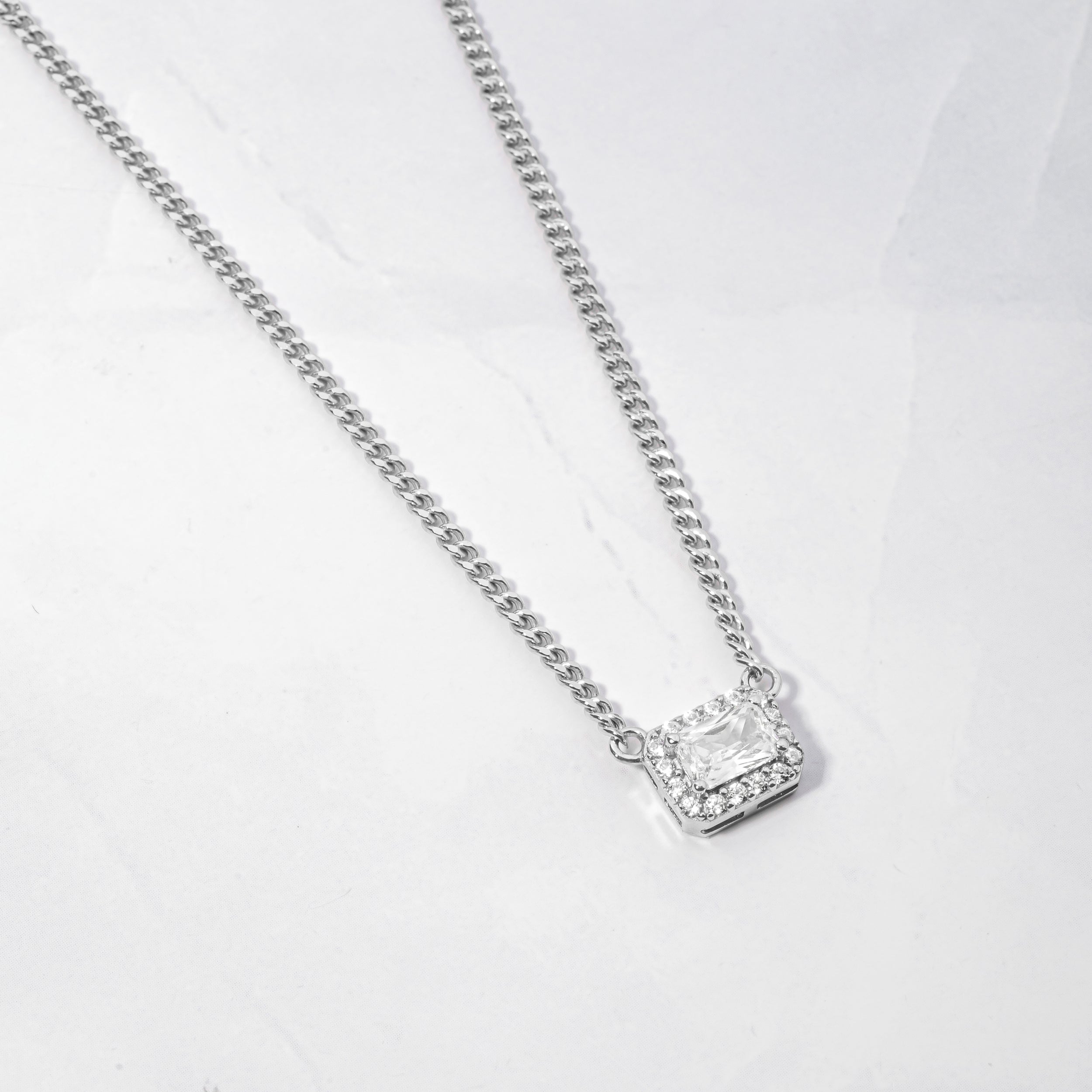 1.20 Carats Radiant Shape Moissanite Diamond Halo Necklace