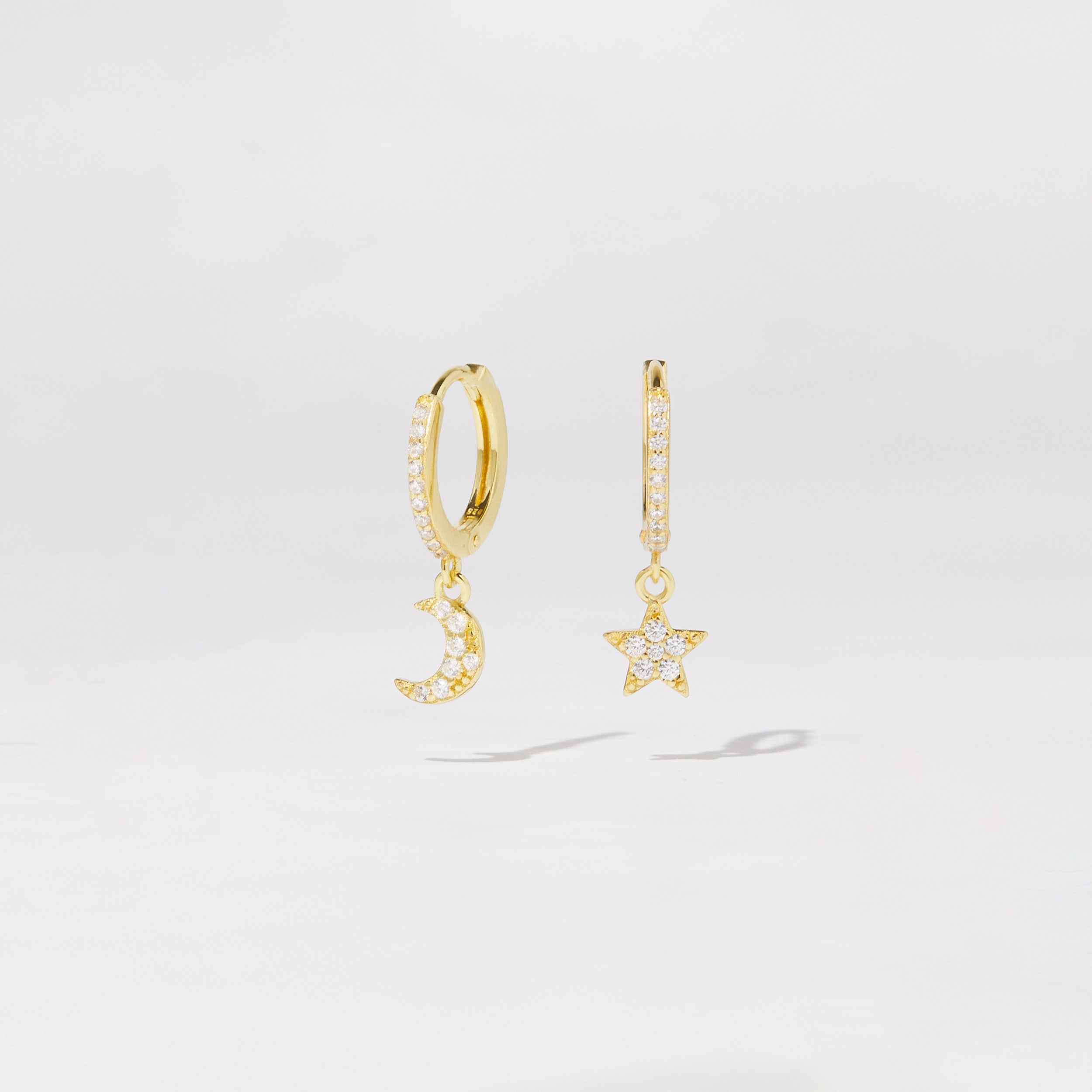 0.80 TCW Round Shape Moissanite Star & Moon Huggies Earrings
