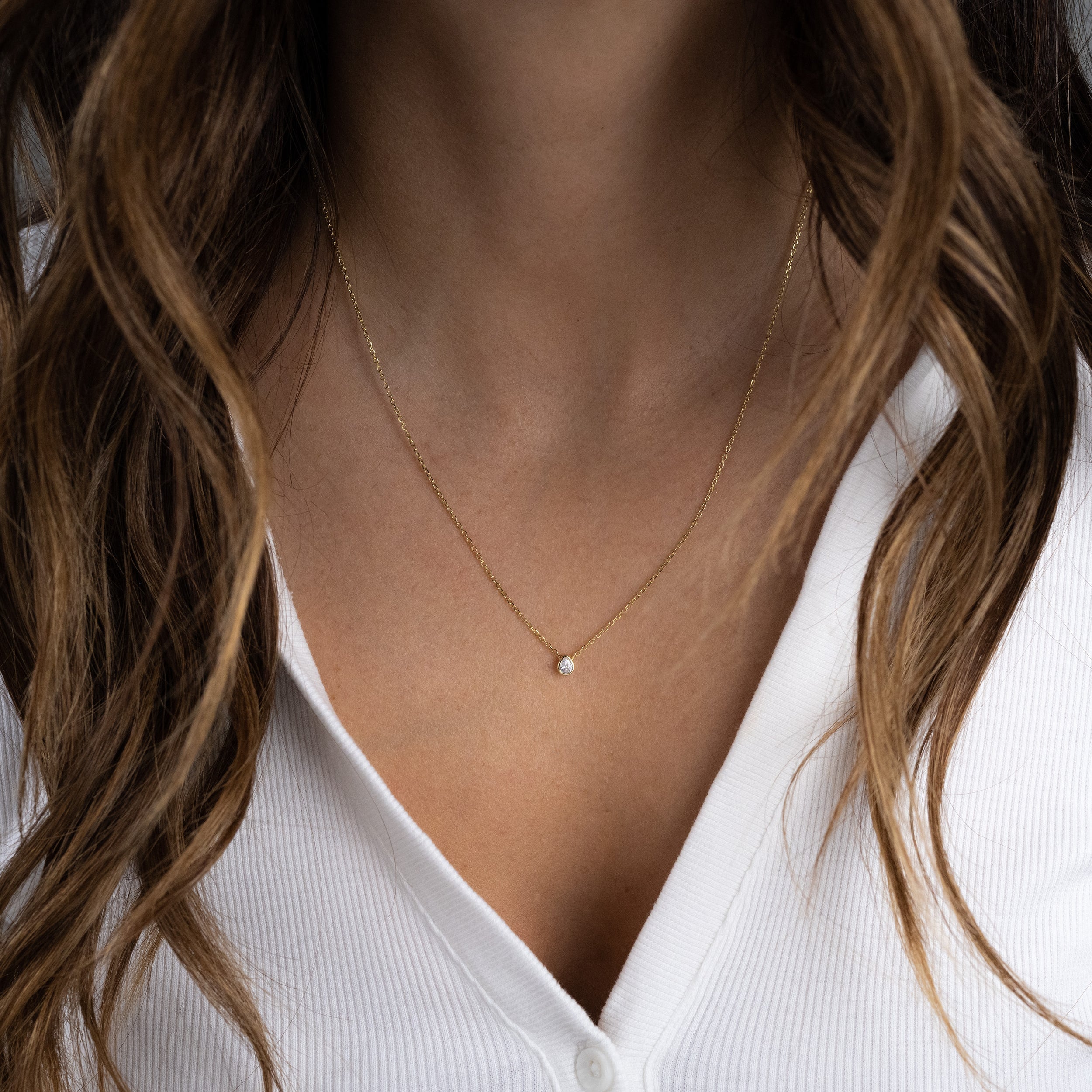 1.0 Carats Pear Shape Moissanite Bezel Solitaire Necklace