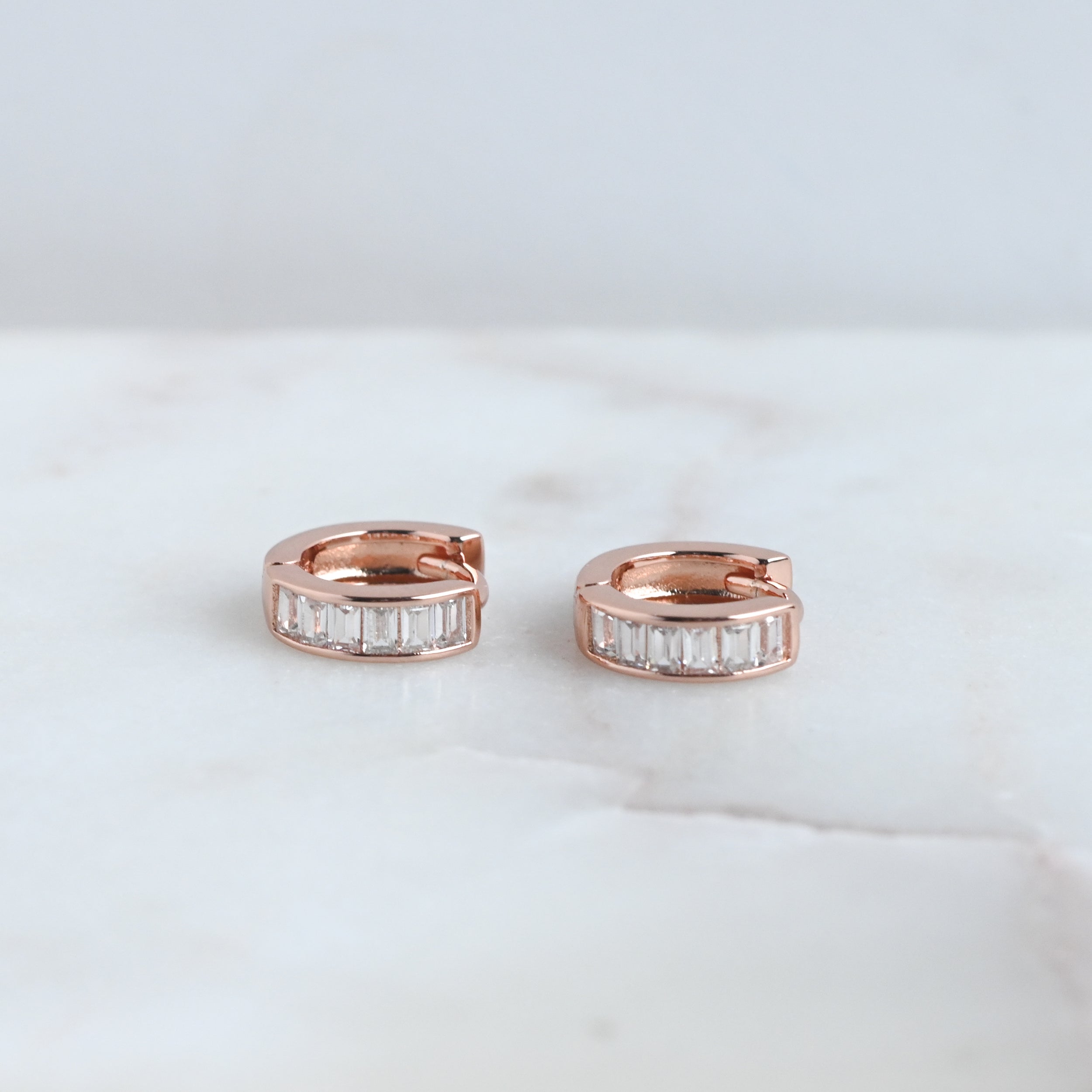 0.25 TCW Baguette Shape Moissanite Huggies Earrings