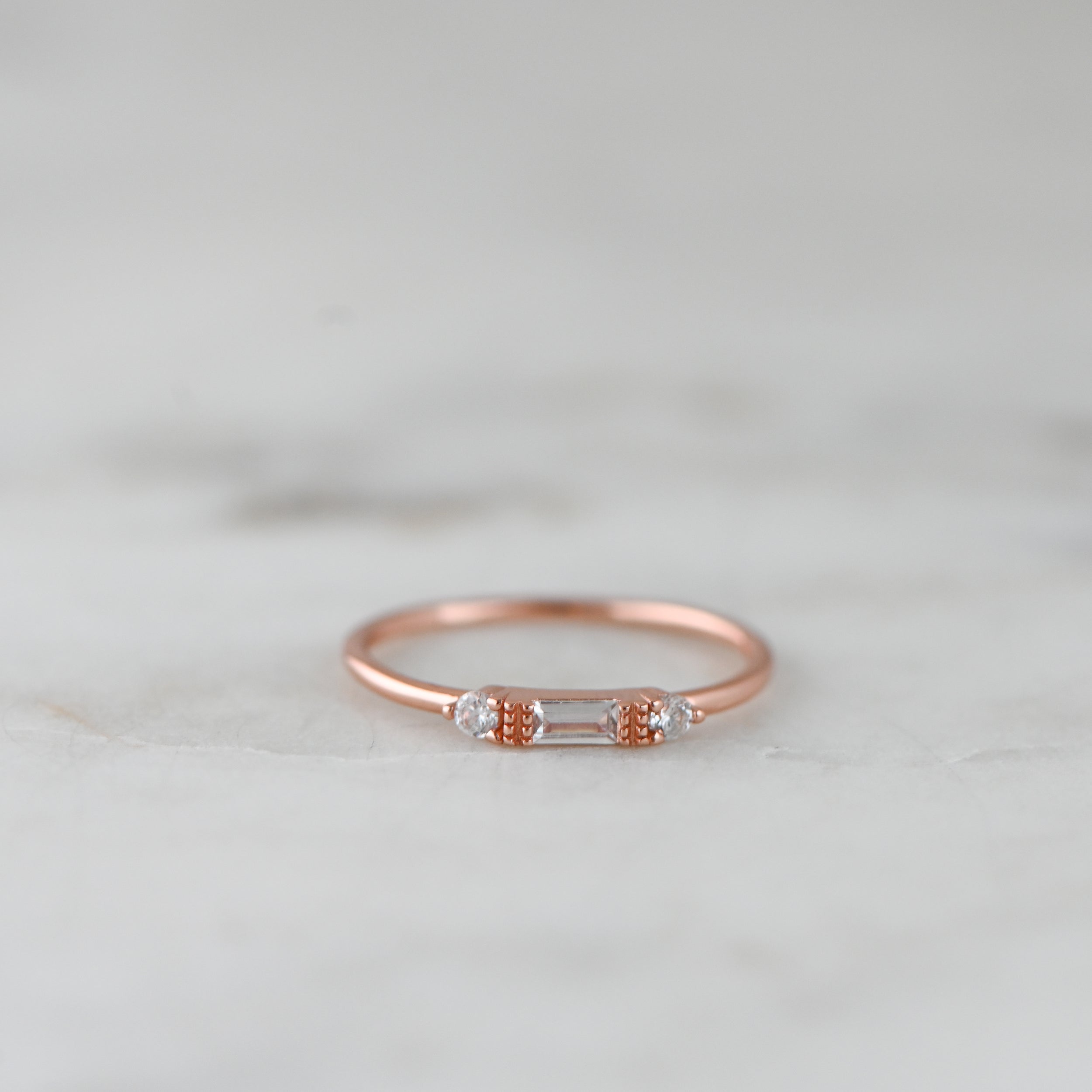 0.25 Carats Moissanite Baguette & Round Cut Dainty Style Wedding Band