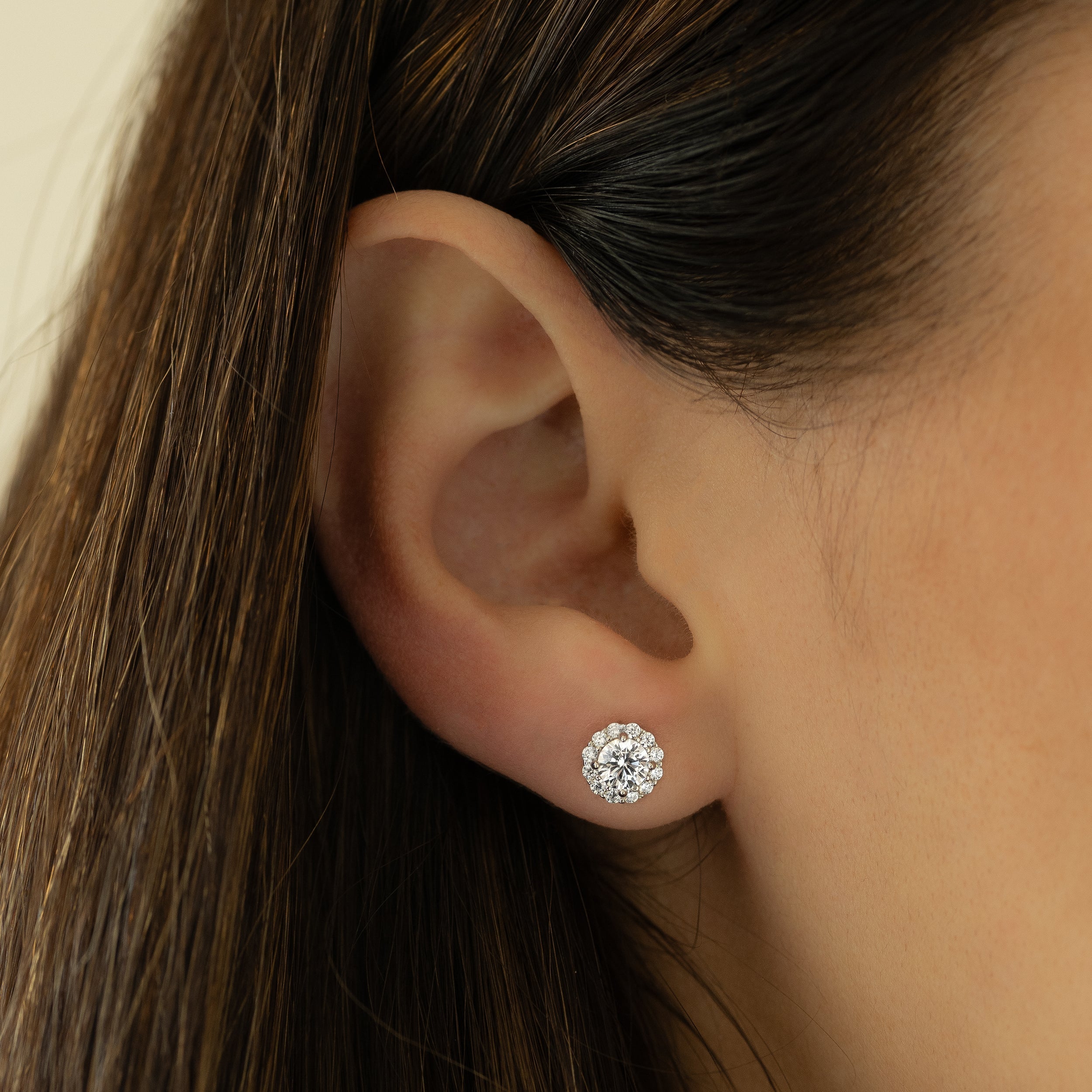 0.50 TCW Round Shape Moissanite Diamond Halo Studs Earrings