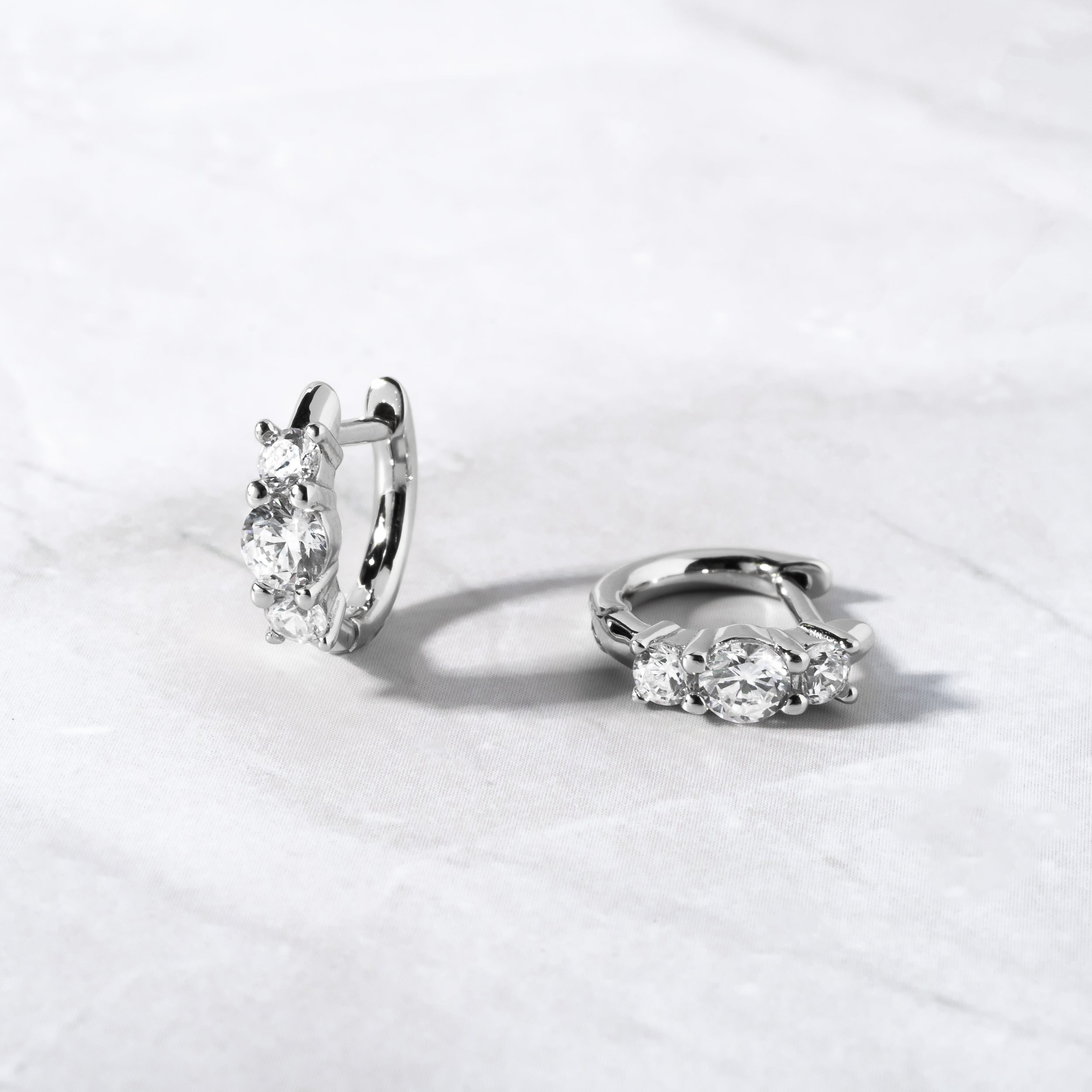 0.80 TCW Round Shape Moissanite Three Stone Huggie Hoops Earrings