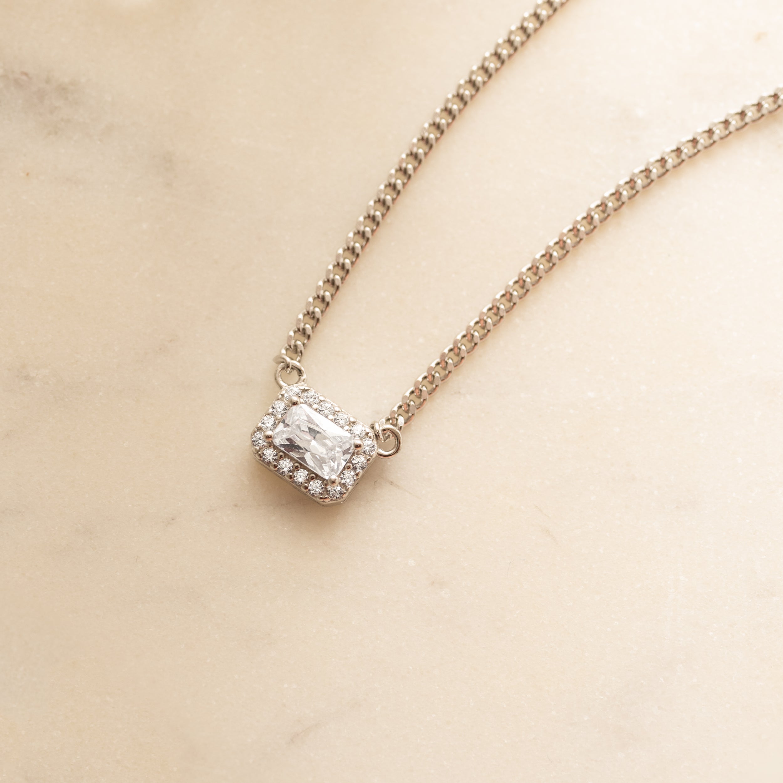 1.20 Carats Radiant Shape Moissanite Diamond Halo Necklace