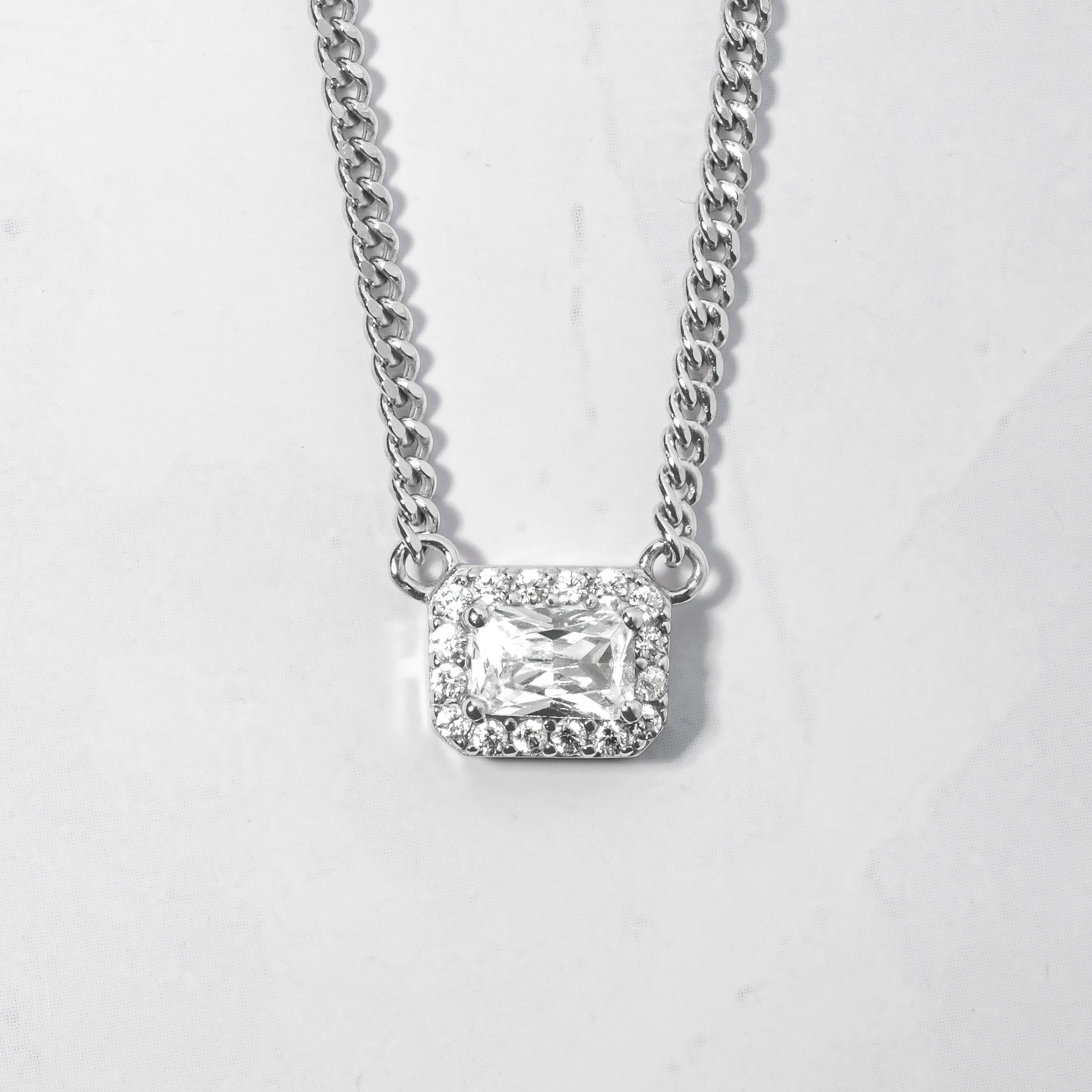 1.20 Carats Radiant Shape Moissanite Diamond Halo Necklace