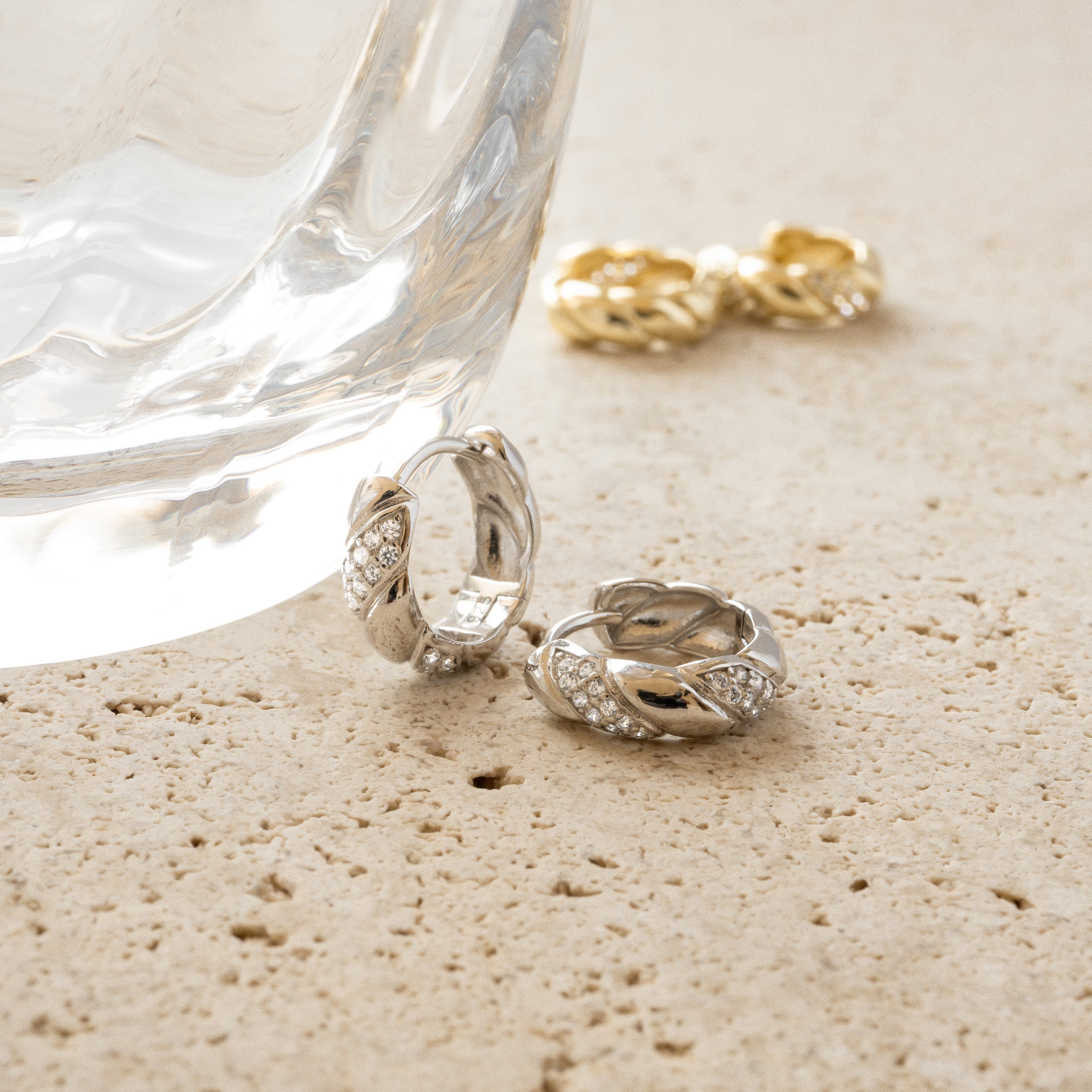 0.30 TCW Round Shape Moissanite Croissant Hoops Earrings