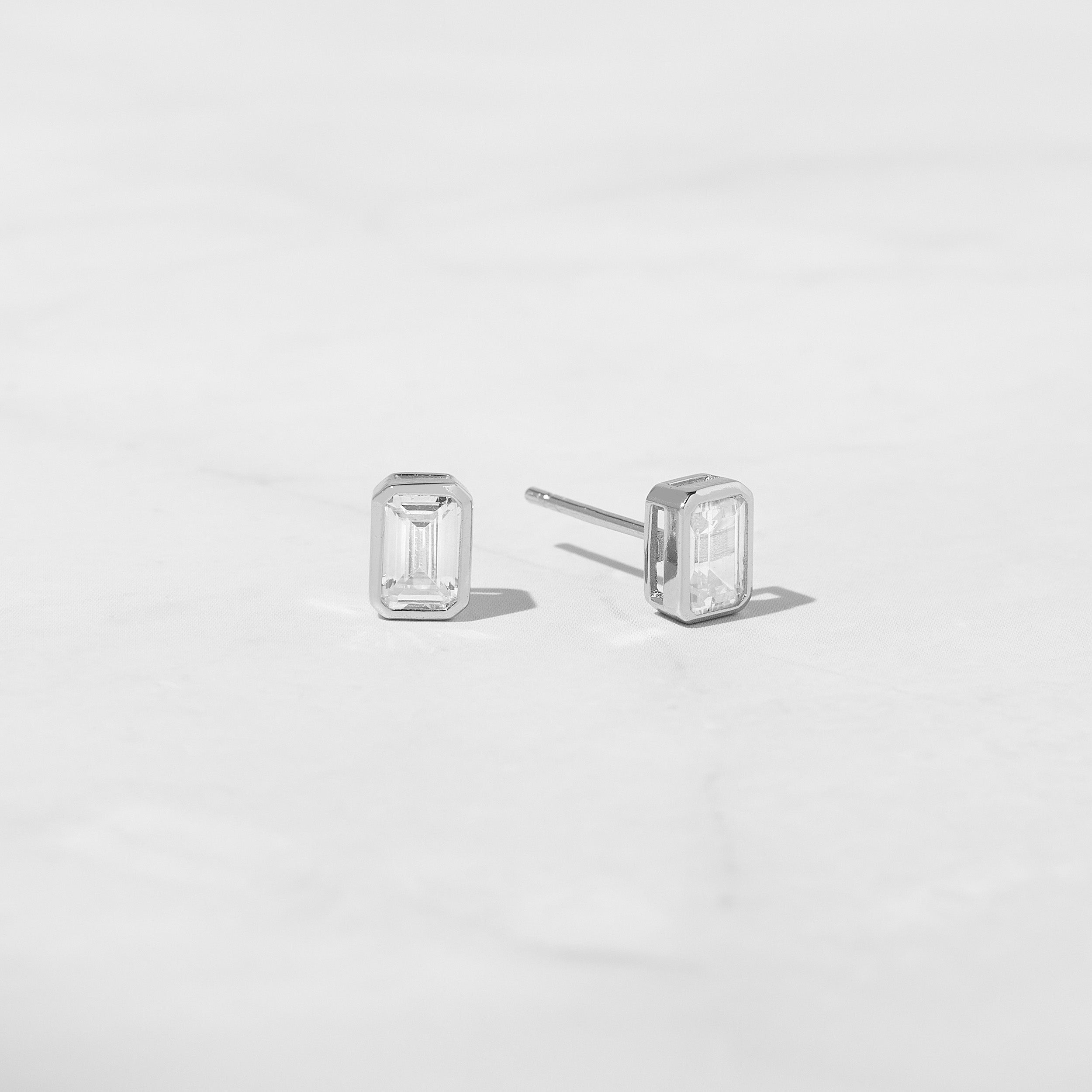 0.30 TCW Emerald Shape Moissanite Stud Earrings