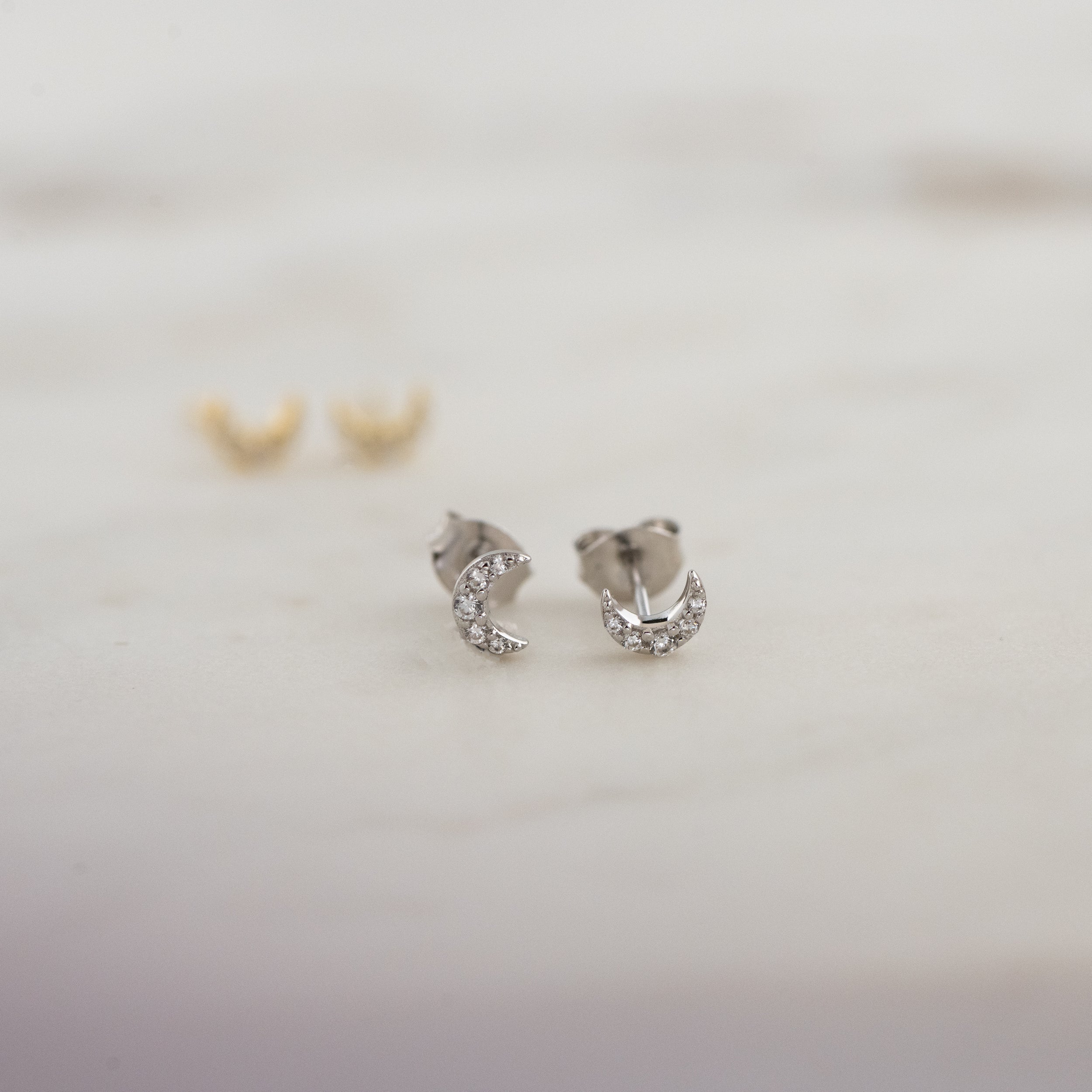 0.80 TCW Round Shape Moissanite Moon Stud Earrings