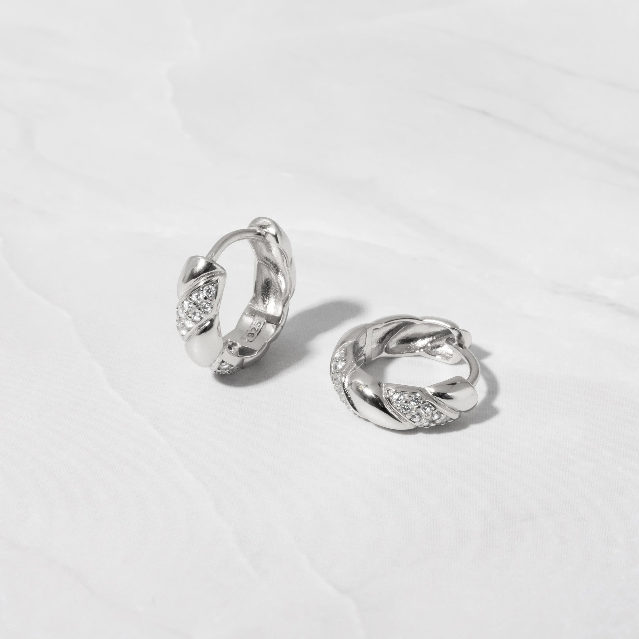 0.30 TCW Round Shape Moissanite Croissant Hoops Earrings