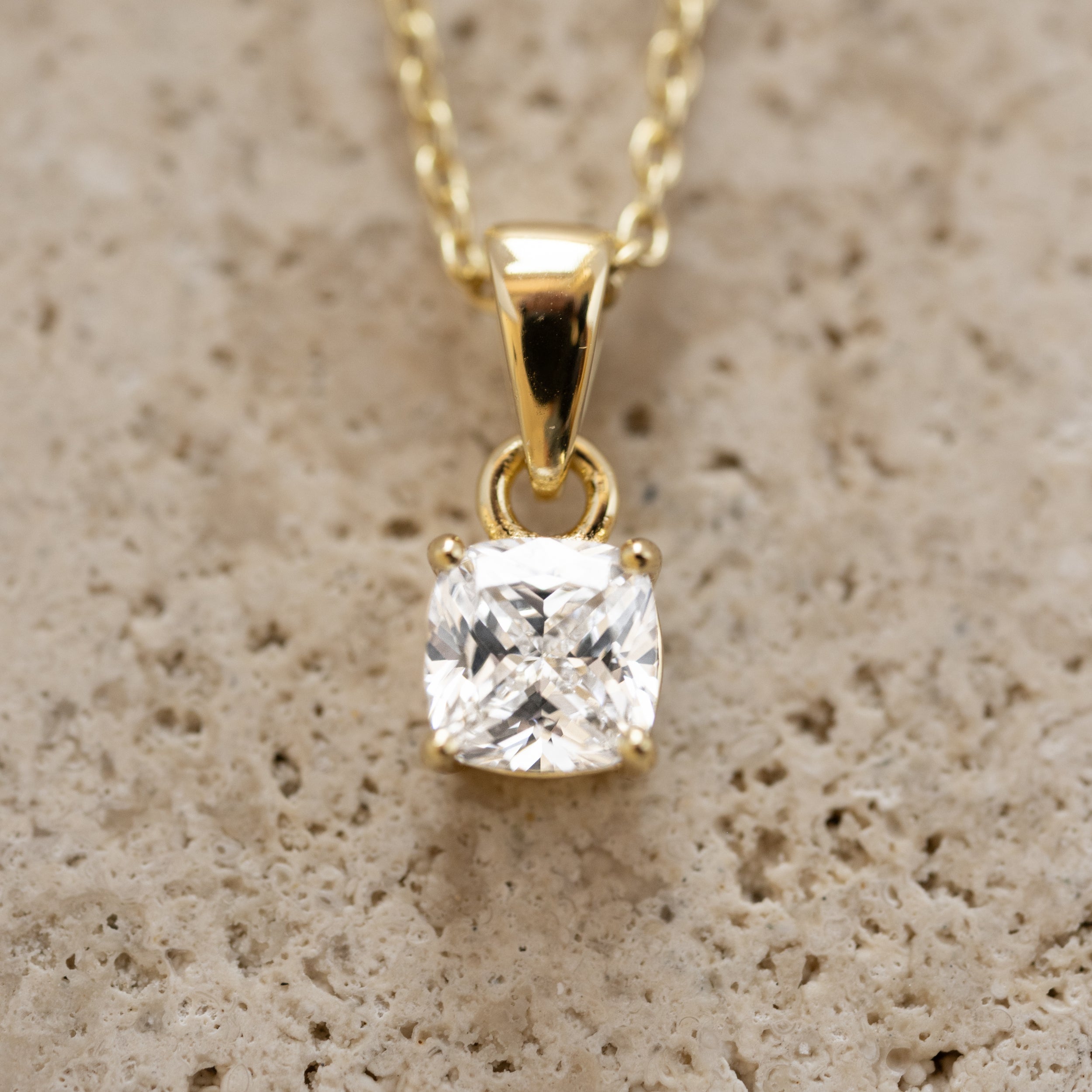 0.10 Carats Cushion Shape Moissanite Solitaire Necklace