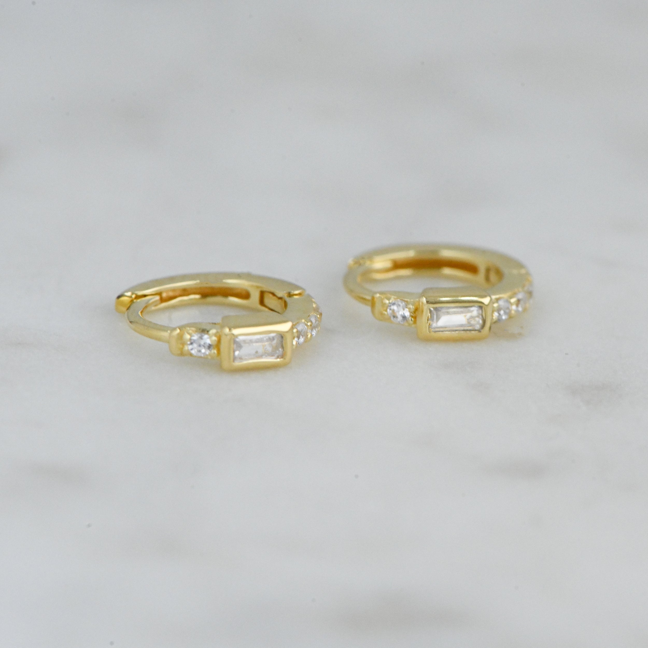 0.45 TCW Baguette & Round Shape Moissanite Huggie Hoops Earrings