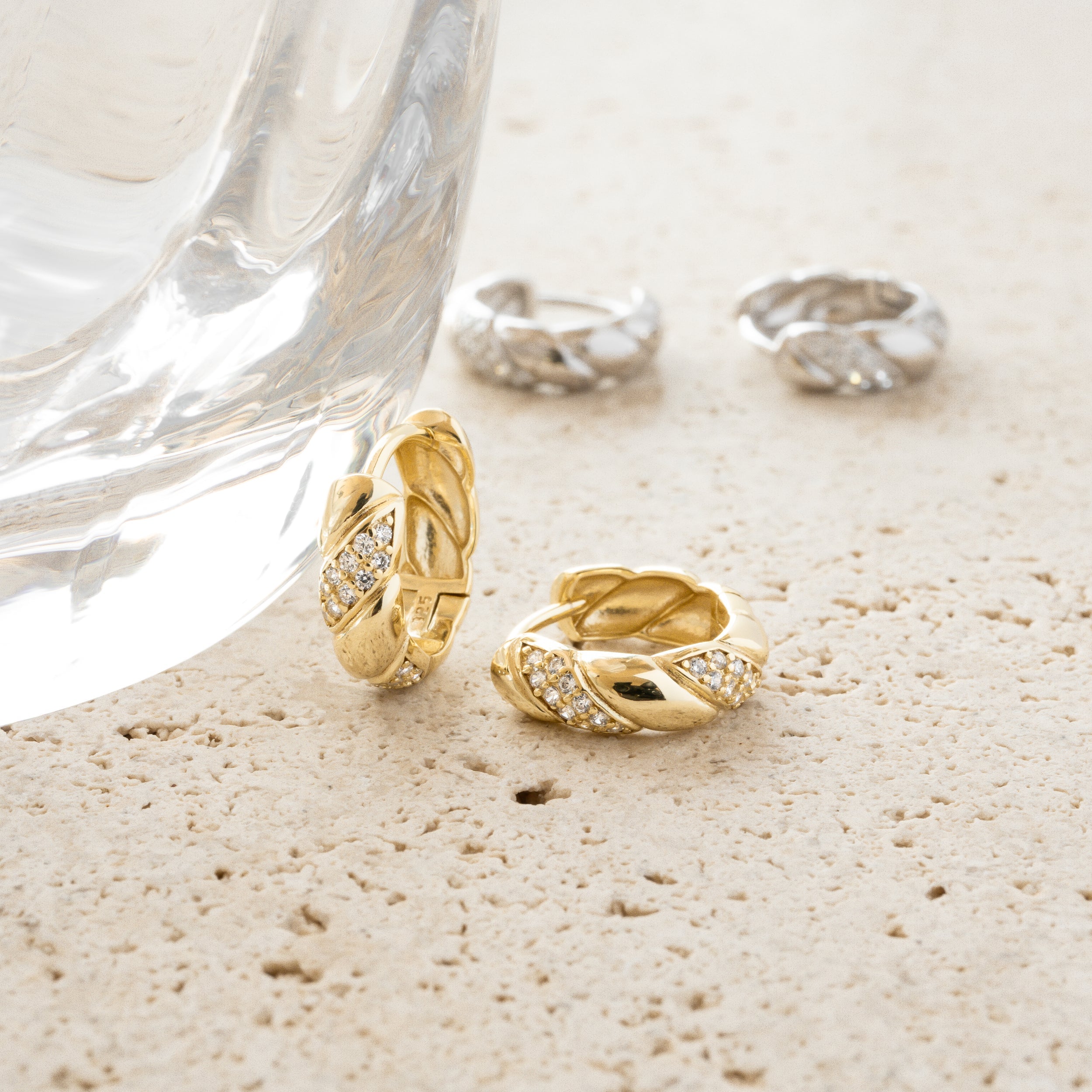 0.30 TCW Round Shape Moissanite Croissant Hoops Earrings