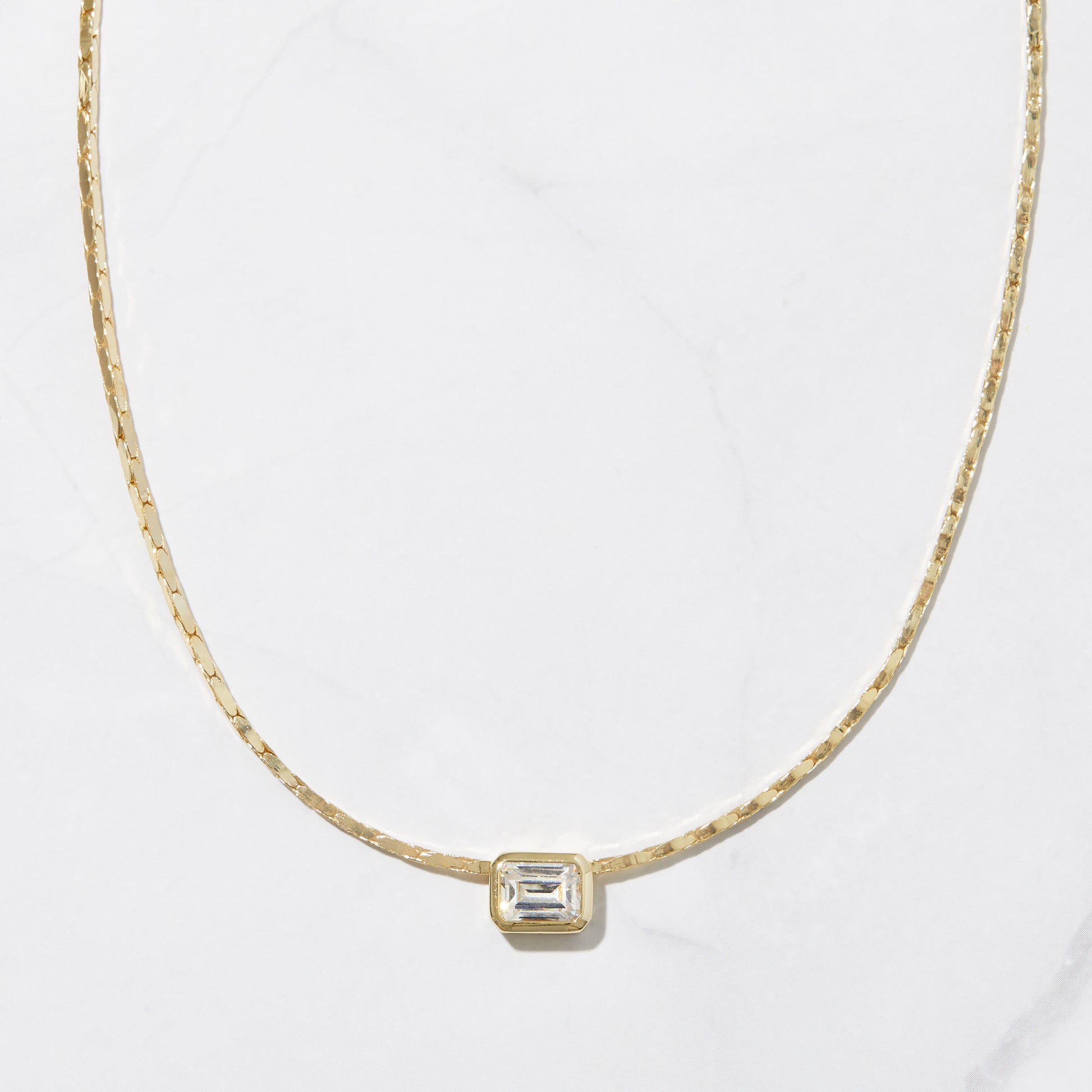 0.15 Carats Baguette Shape Moissanite Bezel Solitaire Necklace