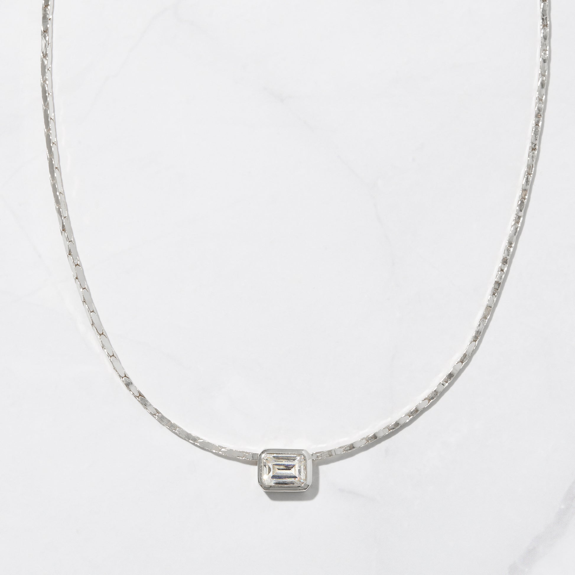 0.15 Carats Baguette Shape Moissanite Bezel Solitaire Necklace