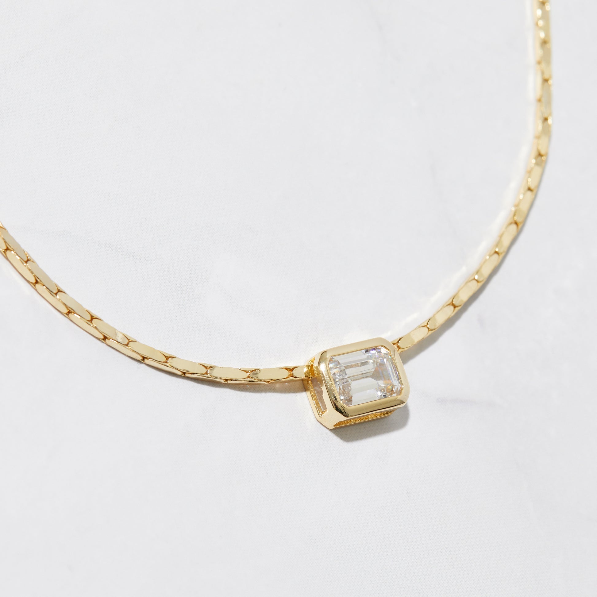 0.15 Carats Baguette Shape Moissanite Bezel Solitaire Necklace
