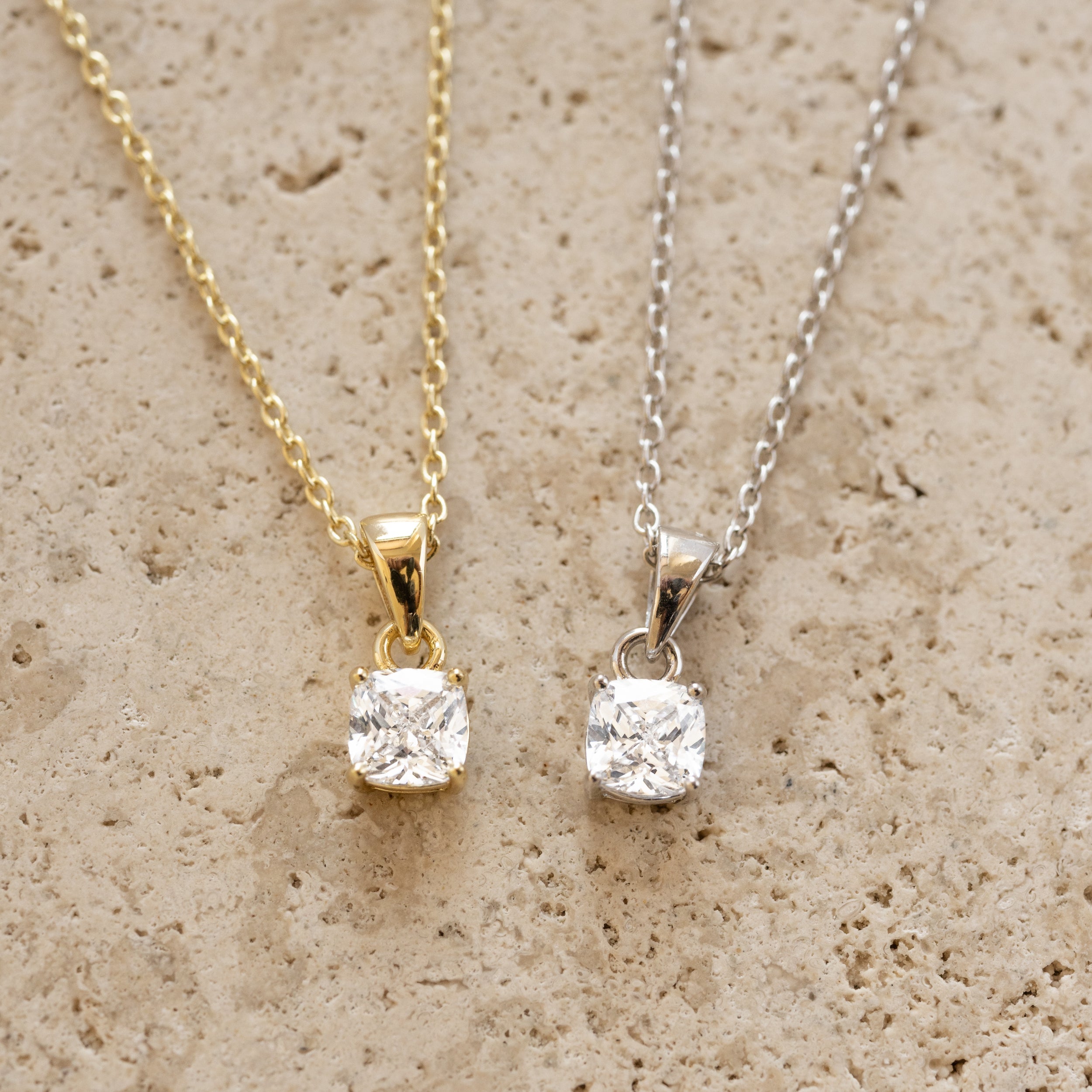 0.10 Carats Cushion Shape Moissanite Solitaire Necklace