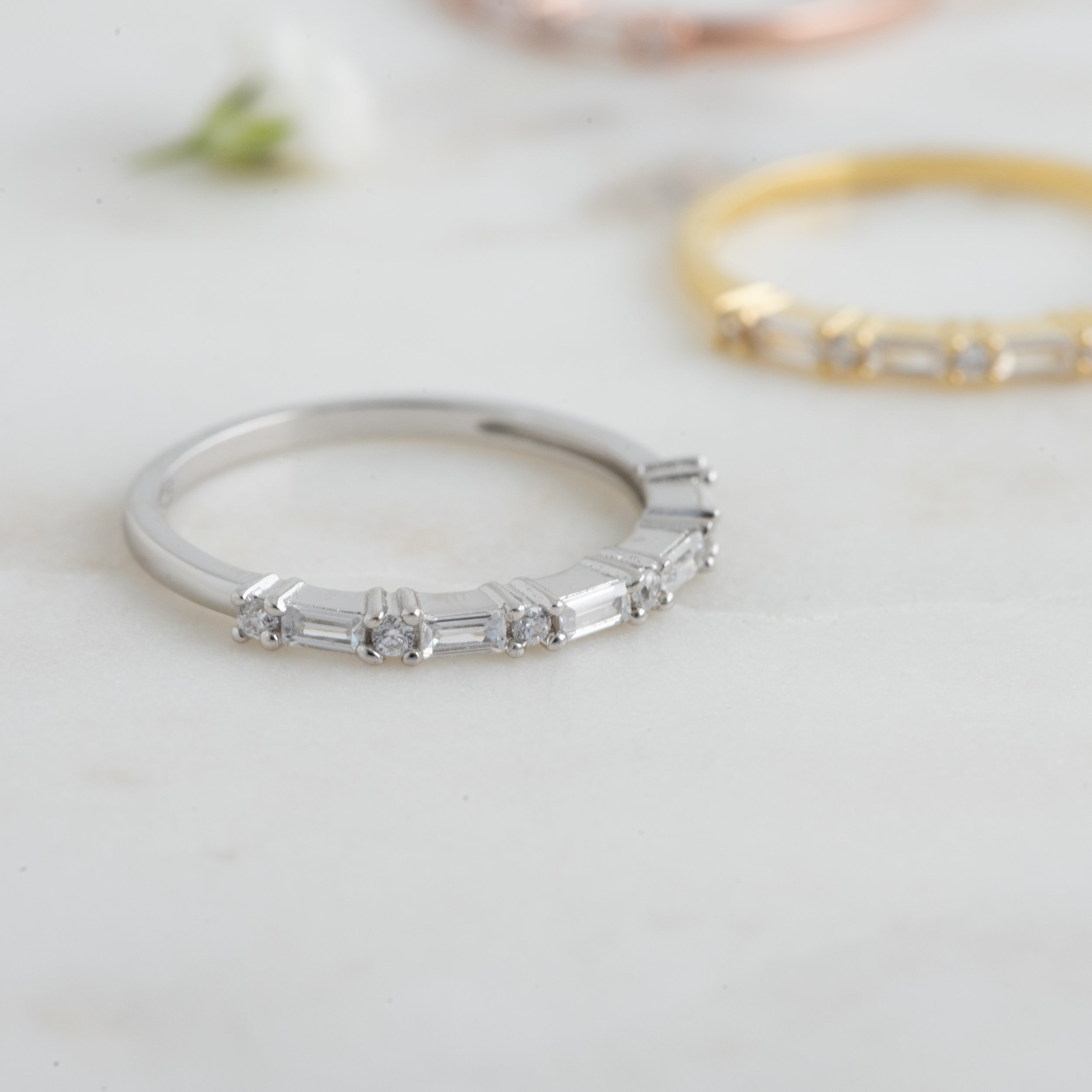 0.80 Carats Moissanite Baguette & Round Cut Half Eternity Wedding Band