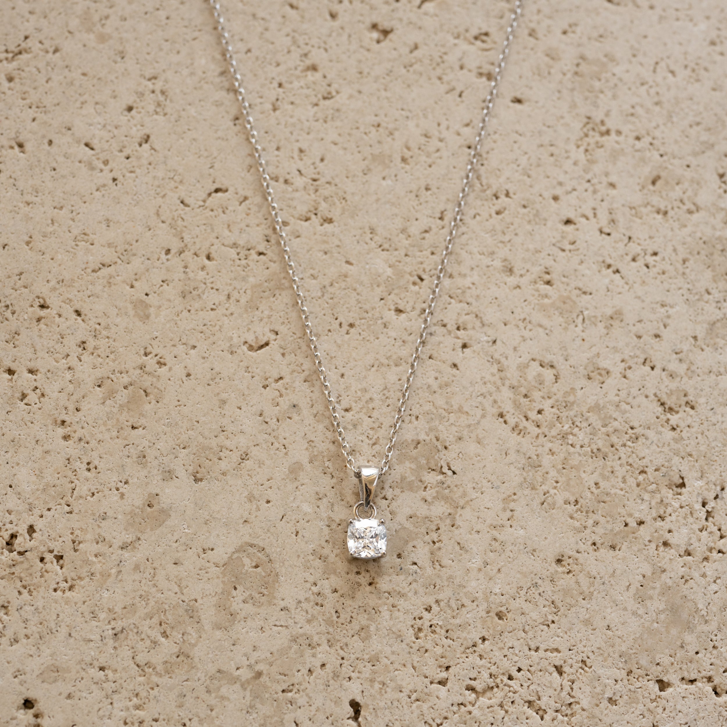 0.10 Carats Cushion Shape Moissanite Solitaire Necklace