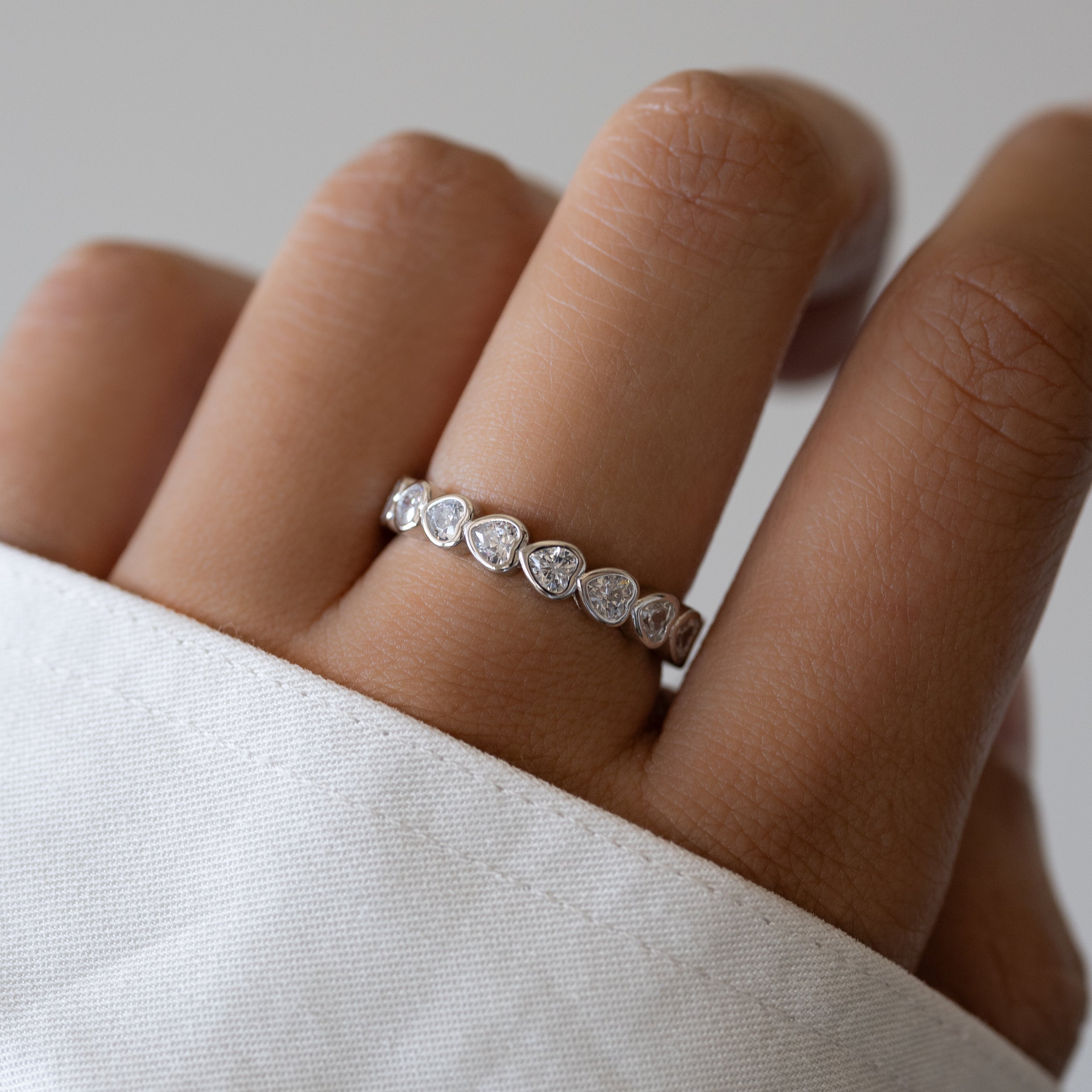 0.70 Carats Moissanite Heart Cut Eternity Setting Wedding Band