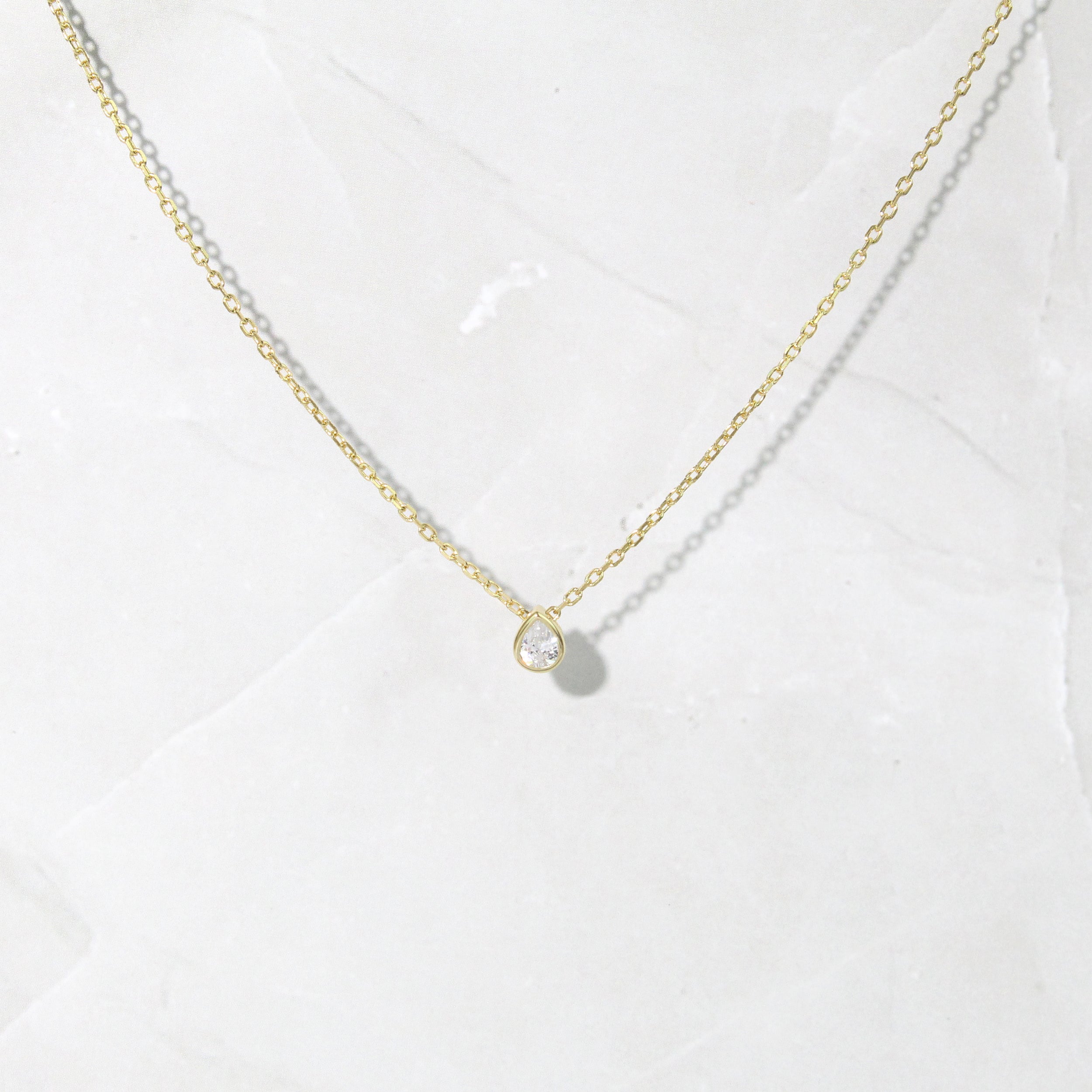 1.0 Carats Pear Shape Moissanite Bezel Solitaire Necklace