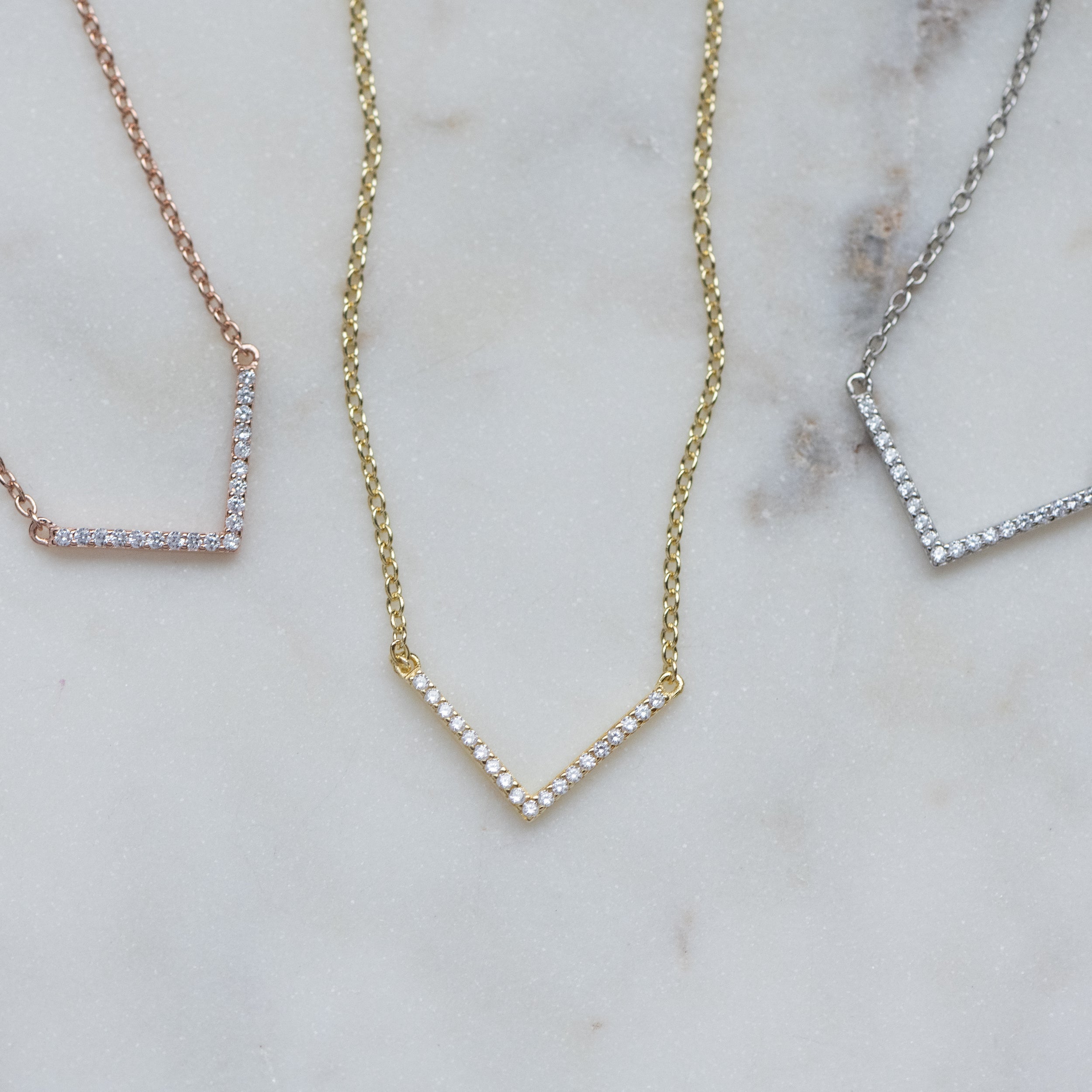 0.35 Carats Round Shape Moissanite Chevron Necklace
