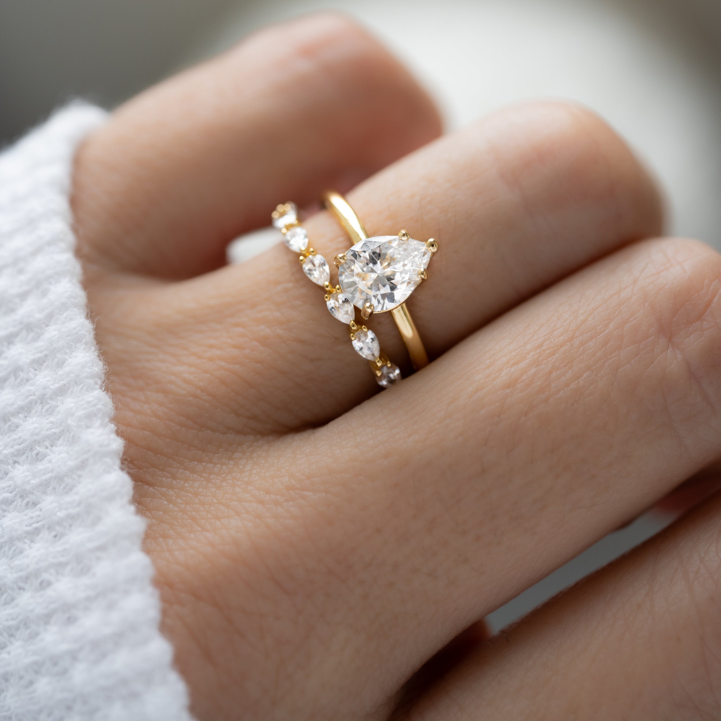 0.45 Carats Moissanite Pear Cut Half Eternity Wedding Band